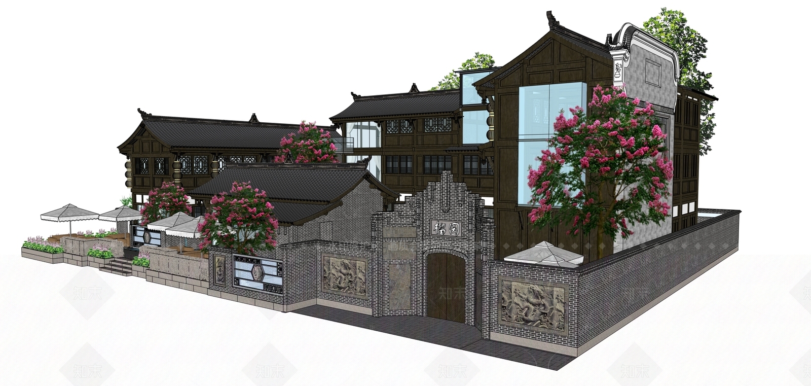 新中式中式古建筑SU模型下载【ID:1206550014】