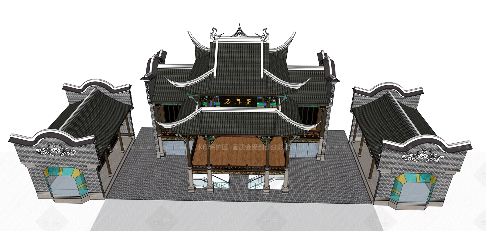 中式复古古建筑SU模型下载【ID:1206550326】