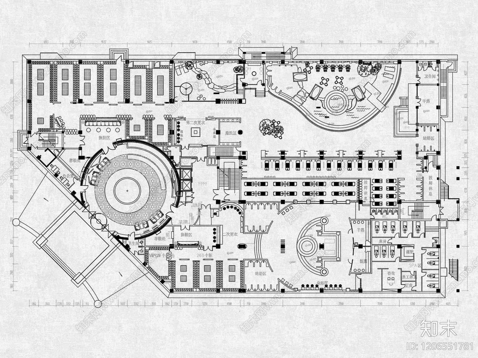 现代洗浴中心施工图下载【ID:1206551781】