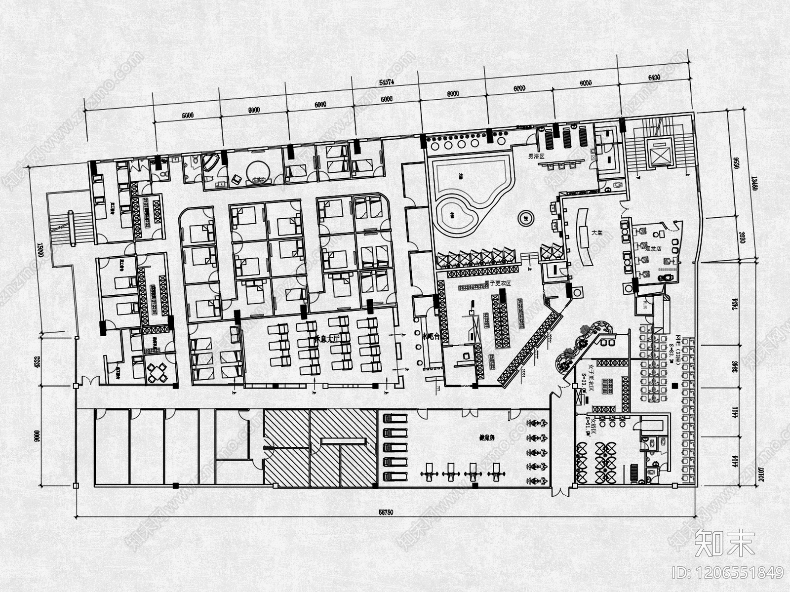 现代洗浴中心施工图下载【ID:1206551849】