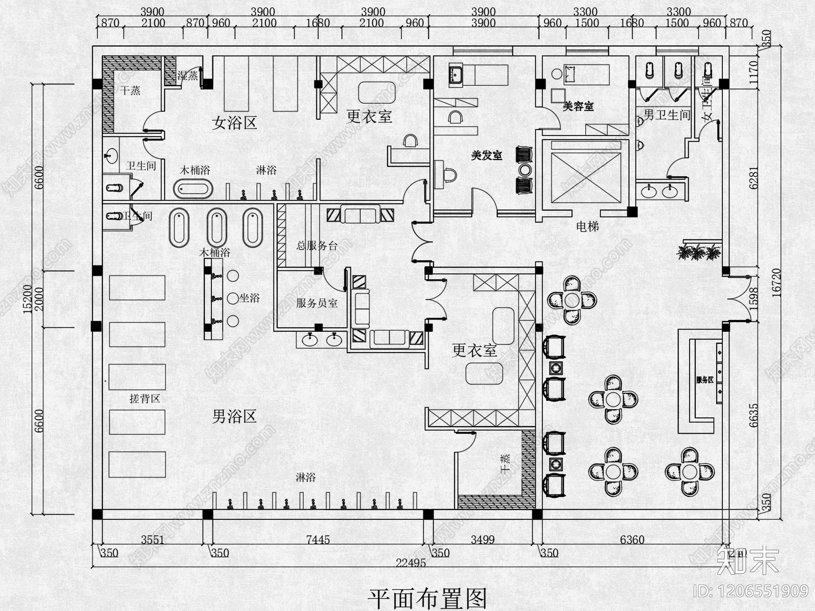 现代洗浴中心施工图下载【ID:1206551909】