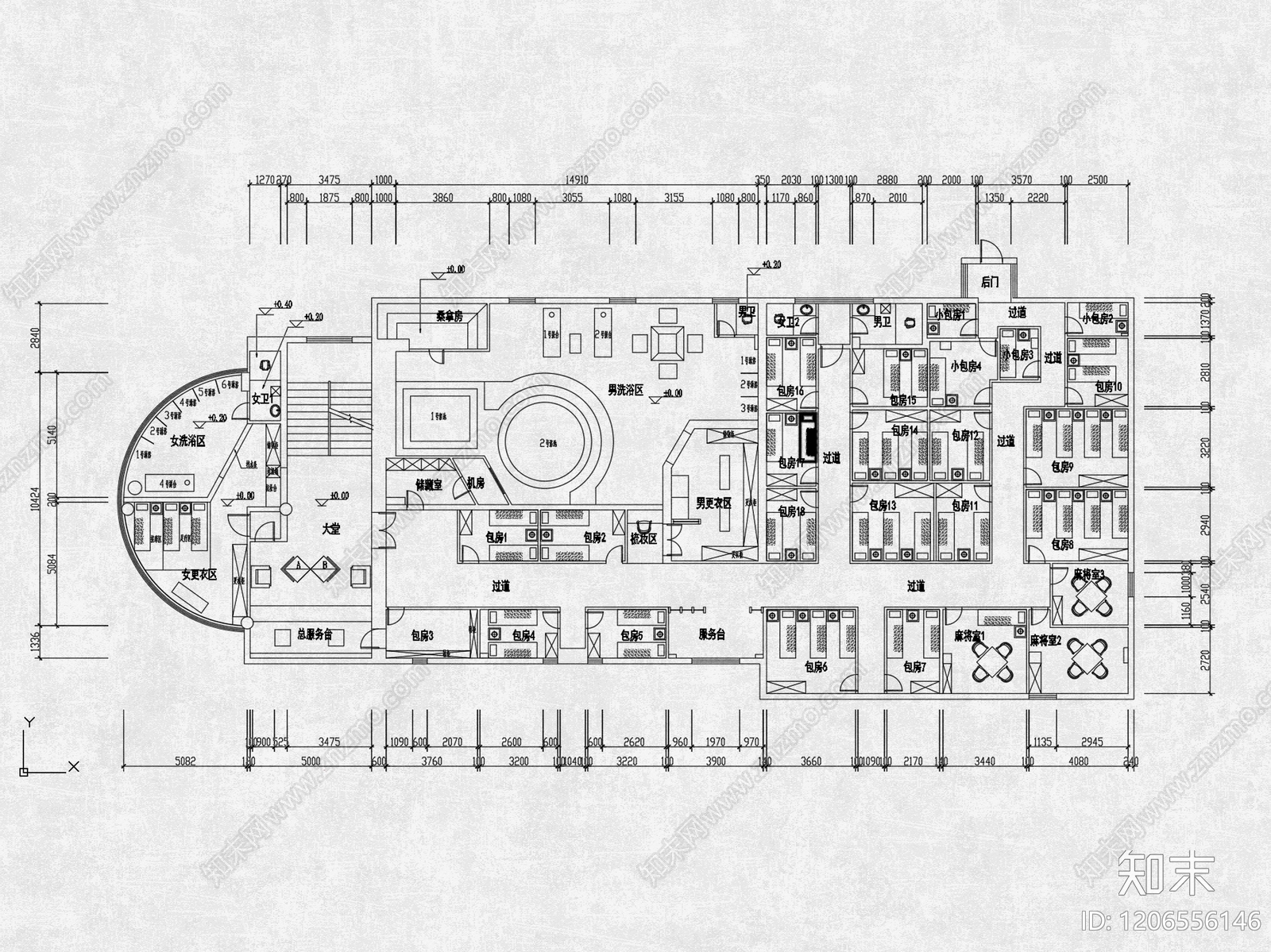 现代洗浴中心施工图下载【ID:1206556146】