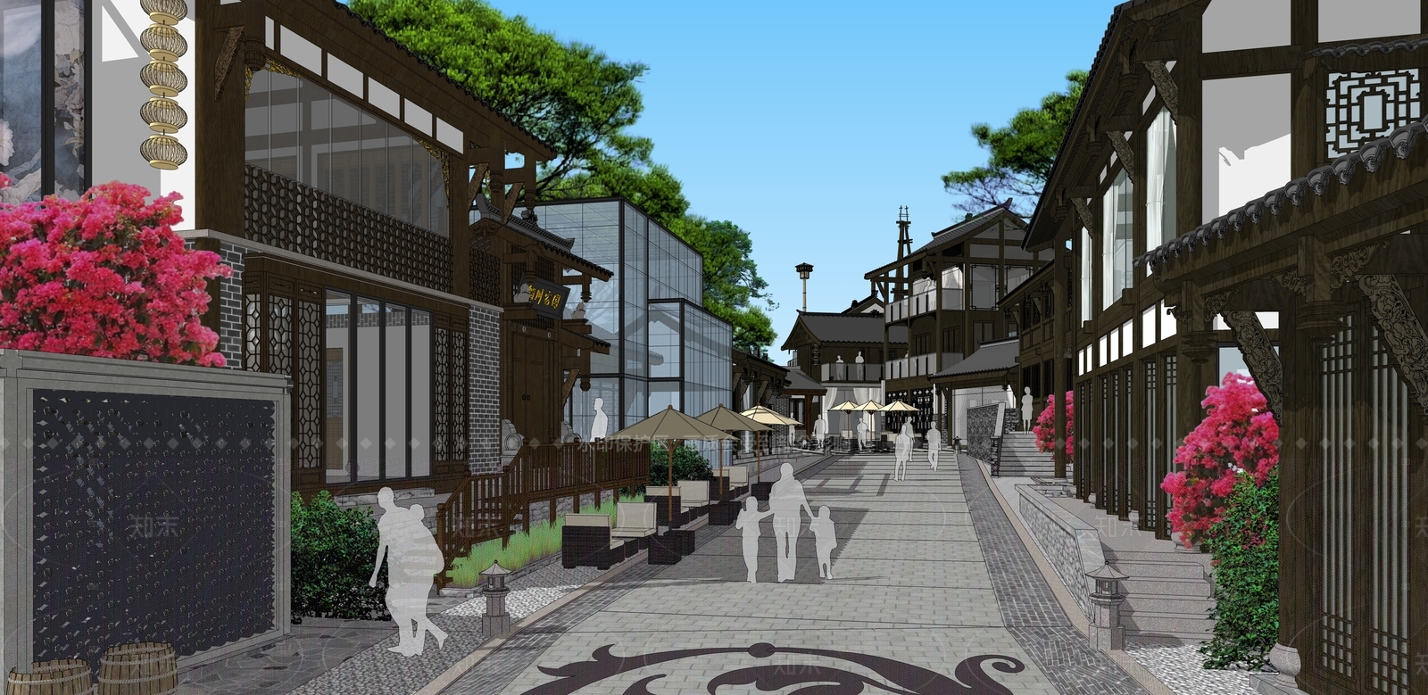 新中式中式商业街SU模型下载【ID:1206557186】