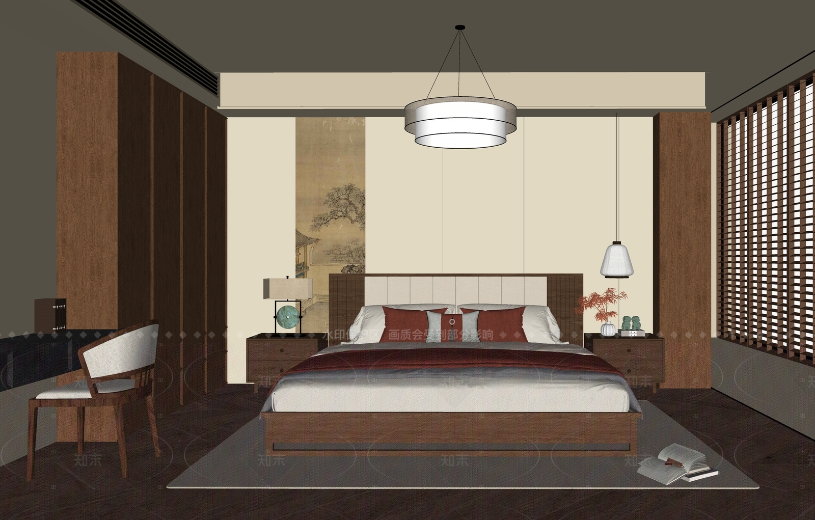 新中式家居卧室SU模型下载【ID:1206557700】
