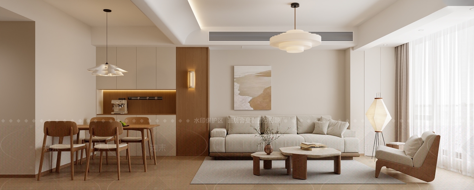 日式原木家居客厅3D模型下载【ID:1206559218】