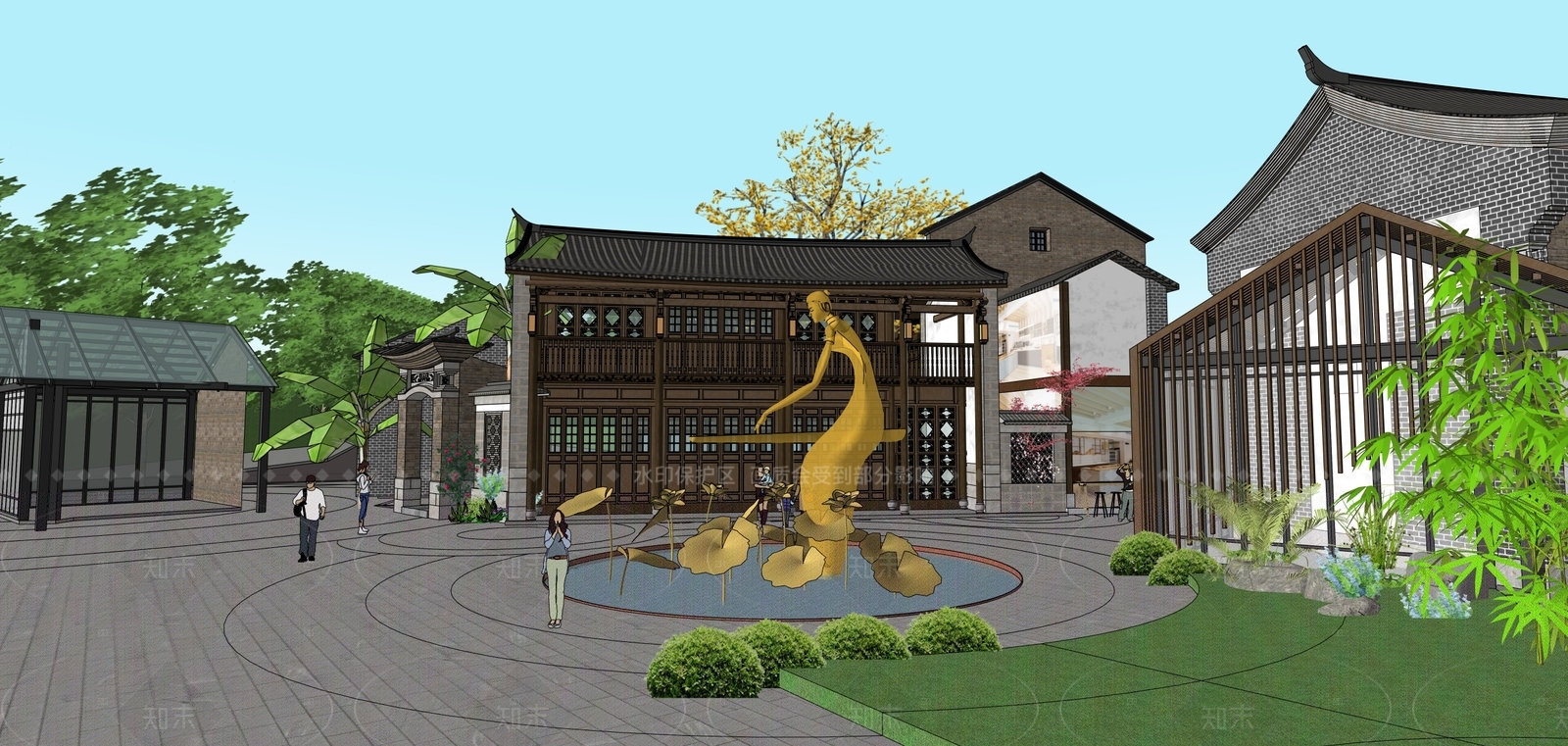 新中式复古商业街SU模型下载【ID:1206563213】