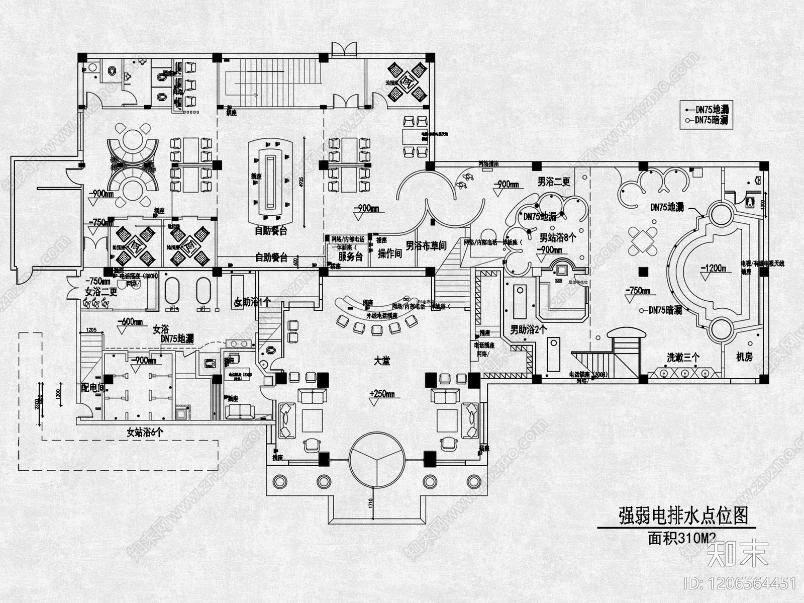 现代洗浴中心cad施工图下载【ID:1206564451】