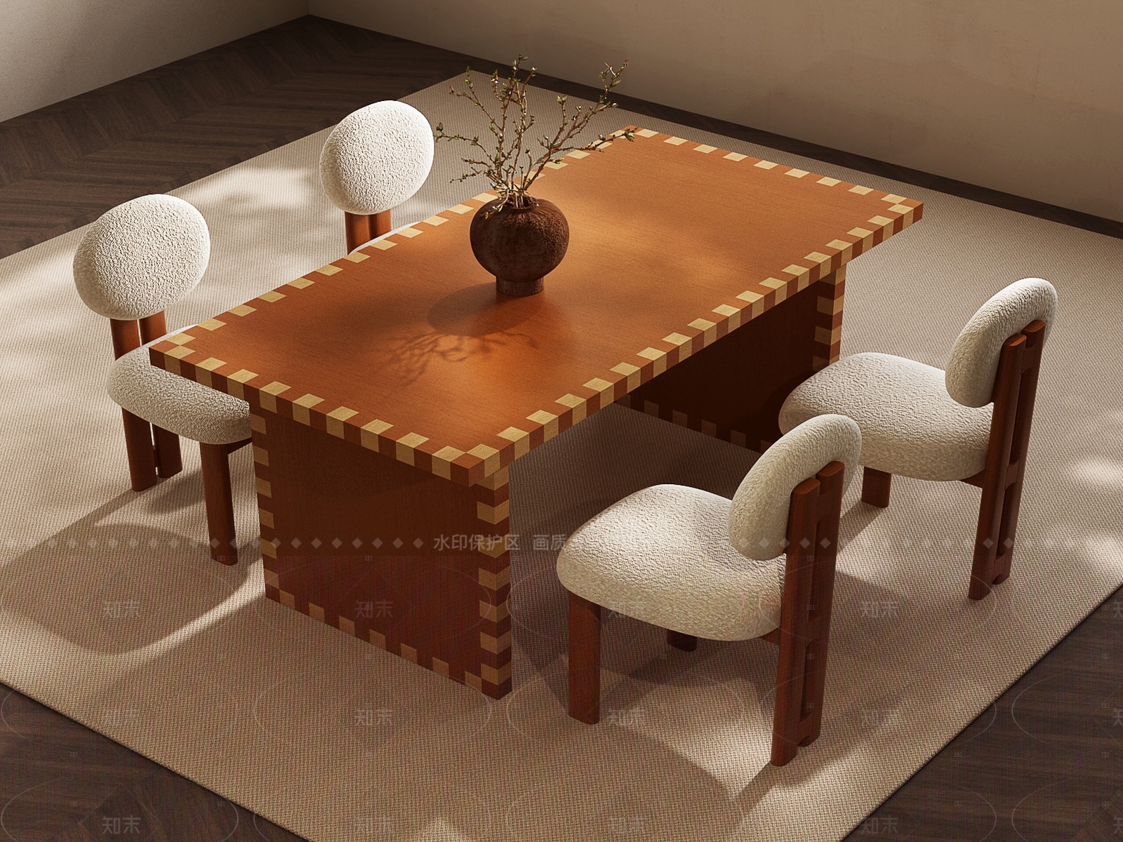 现代复古餐桌椅3D模型下载【ID:1206566637】_知末3d模型网