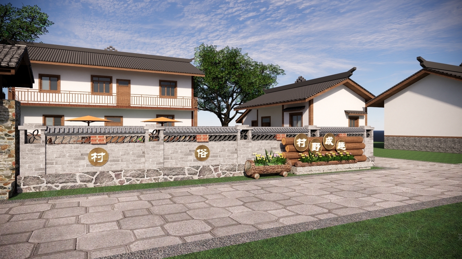 现代新中式乡村庭院SU模型下载【ID:1206571319】