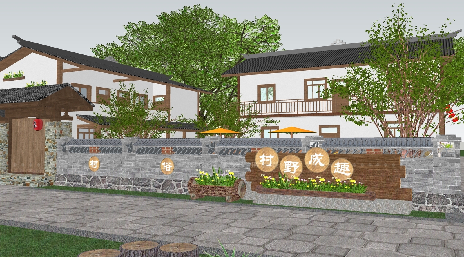 现代新中式乡村庭院SU模型下载【ID:1206571319】