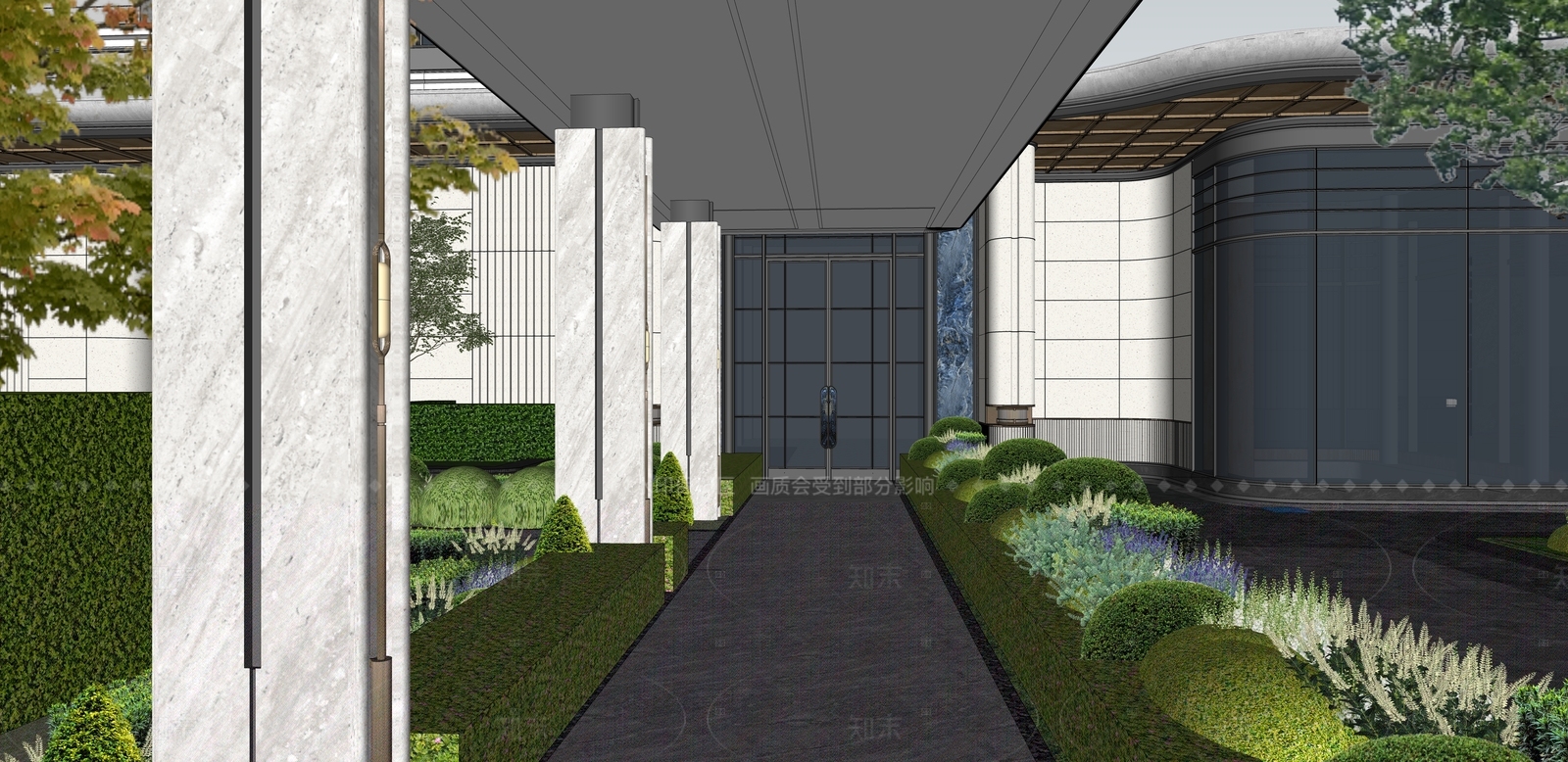 简约复古售楼处建筑SU模型下载【ID:1206573076】