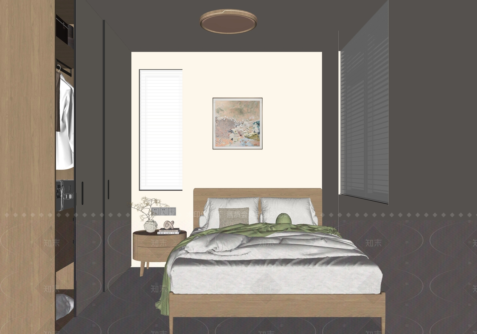 奶油原木家居卧室SU模型下载【ID:1206575654】