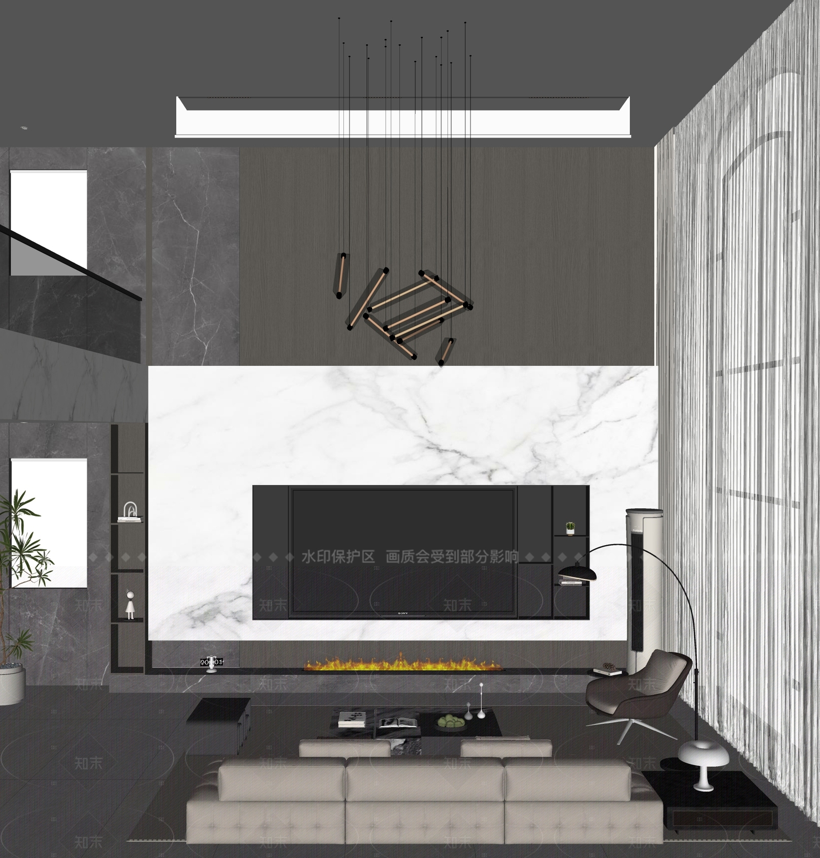 现代别墅客厅SU模型下载【ID:1206576494】