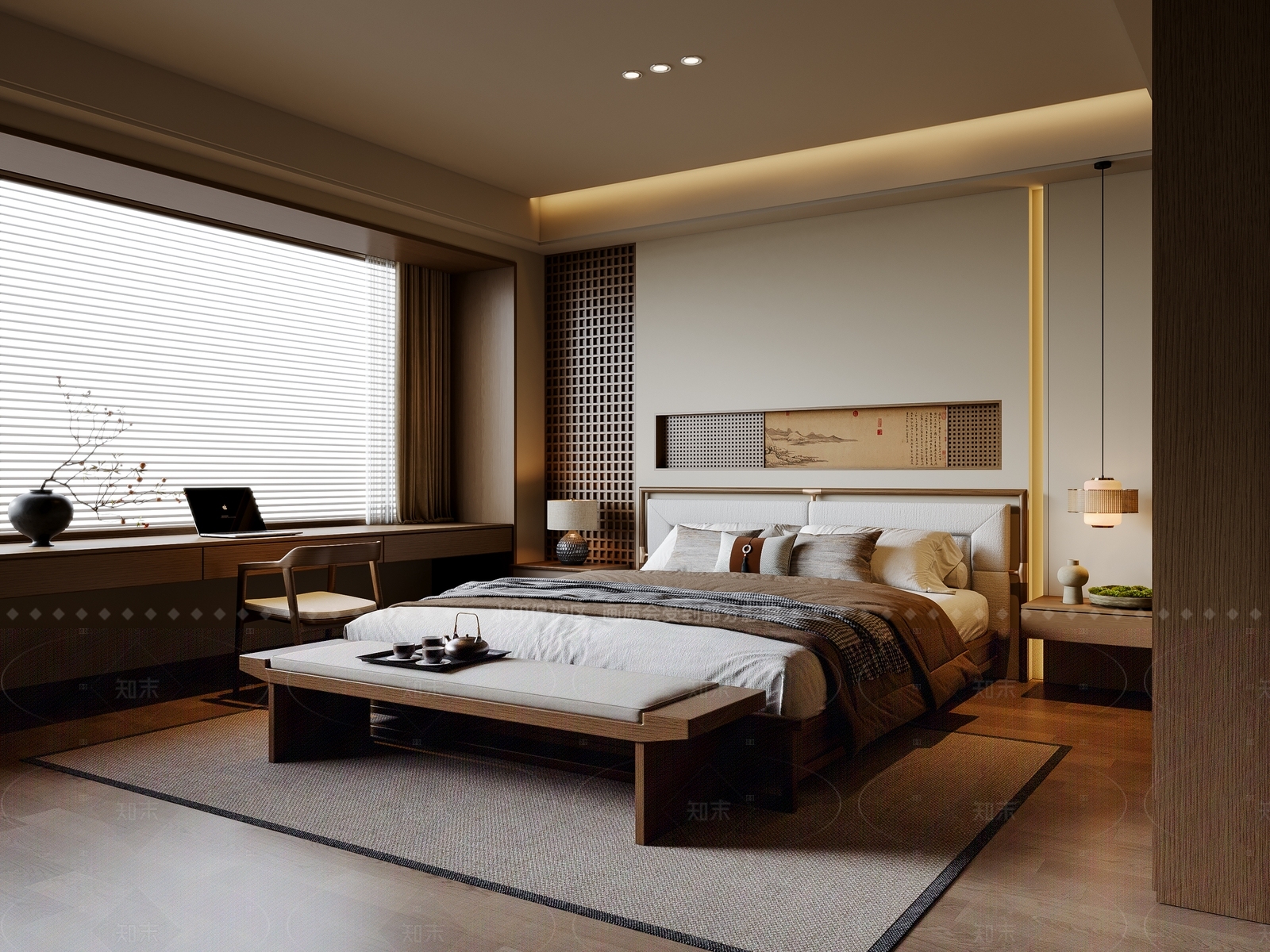新中式家居卧室SU模型下载【ID:1206577435】
