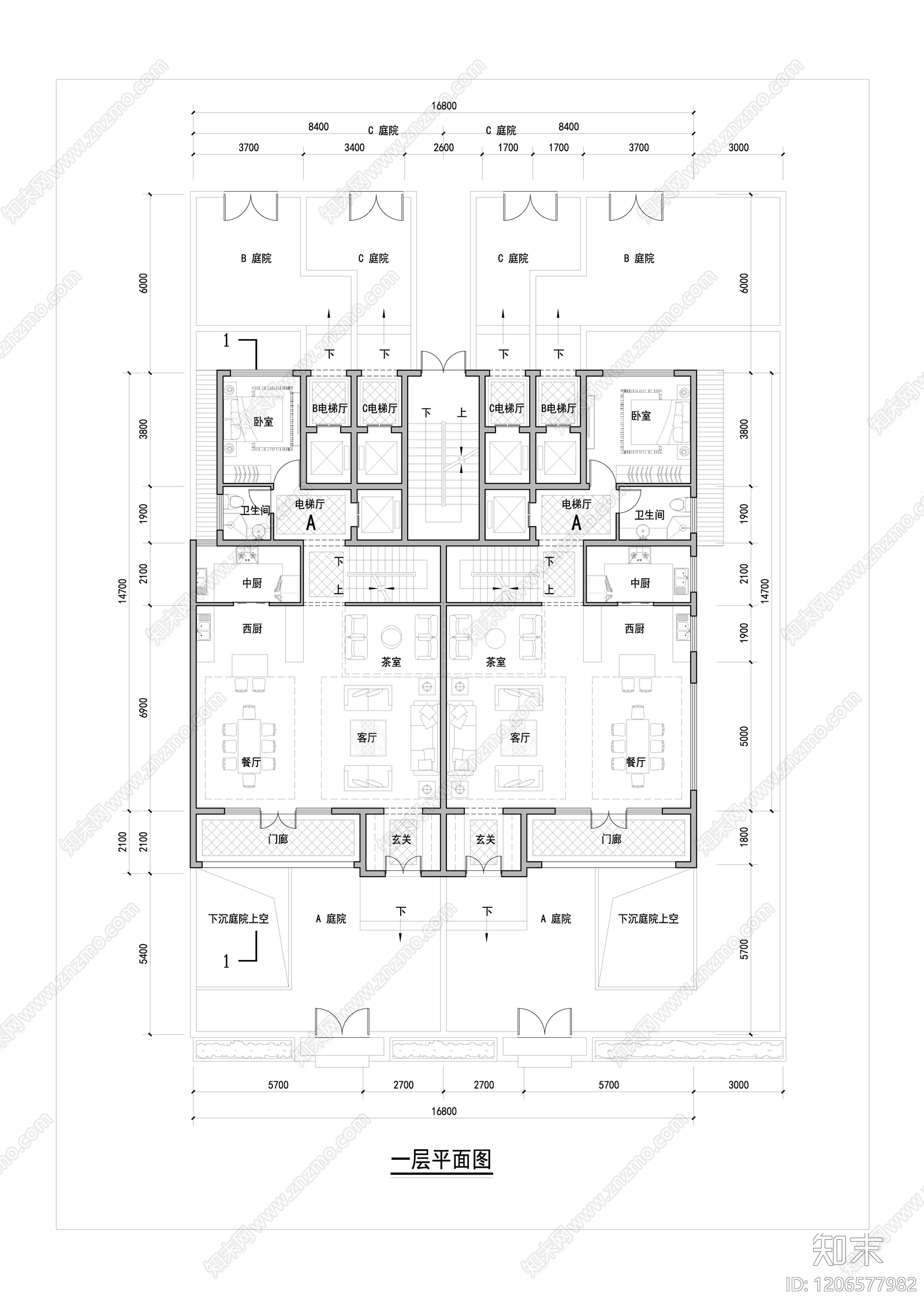 现代新中式别墅建筑施工图下载【ID:1206577982】