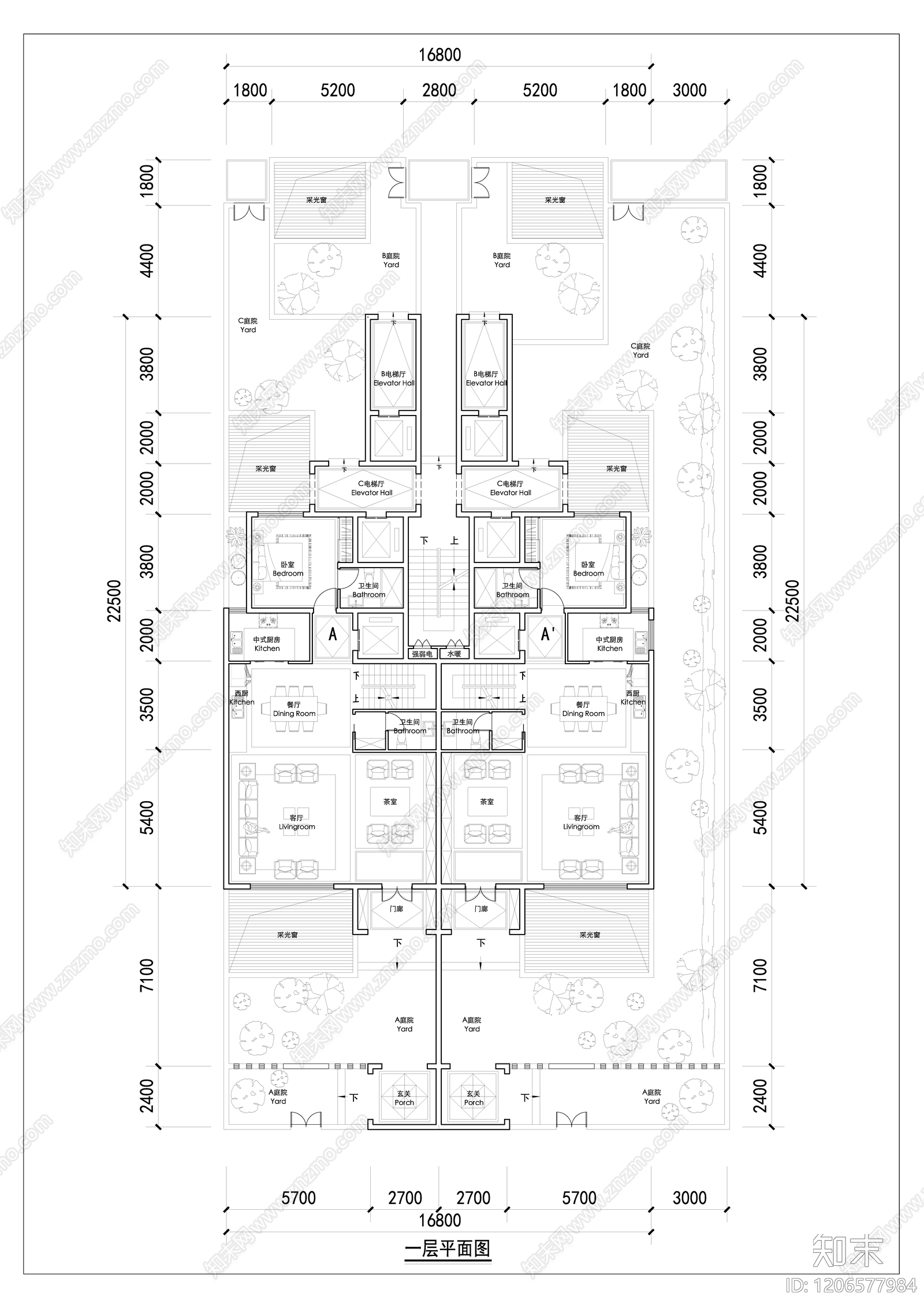现代新中式别墅建筑施工图下载【ID:1206577984】