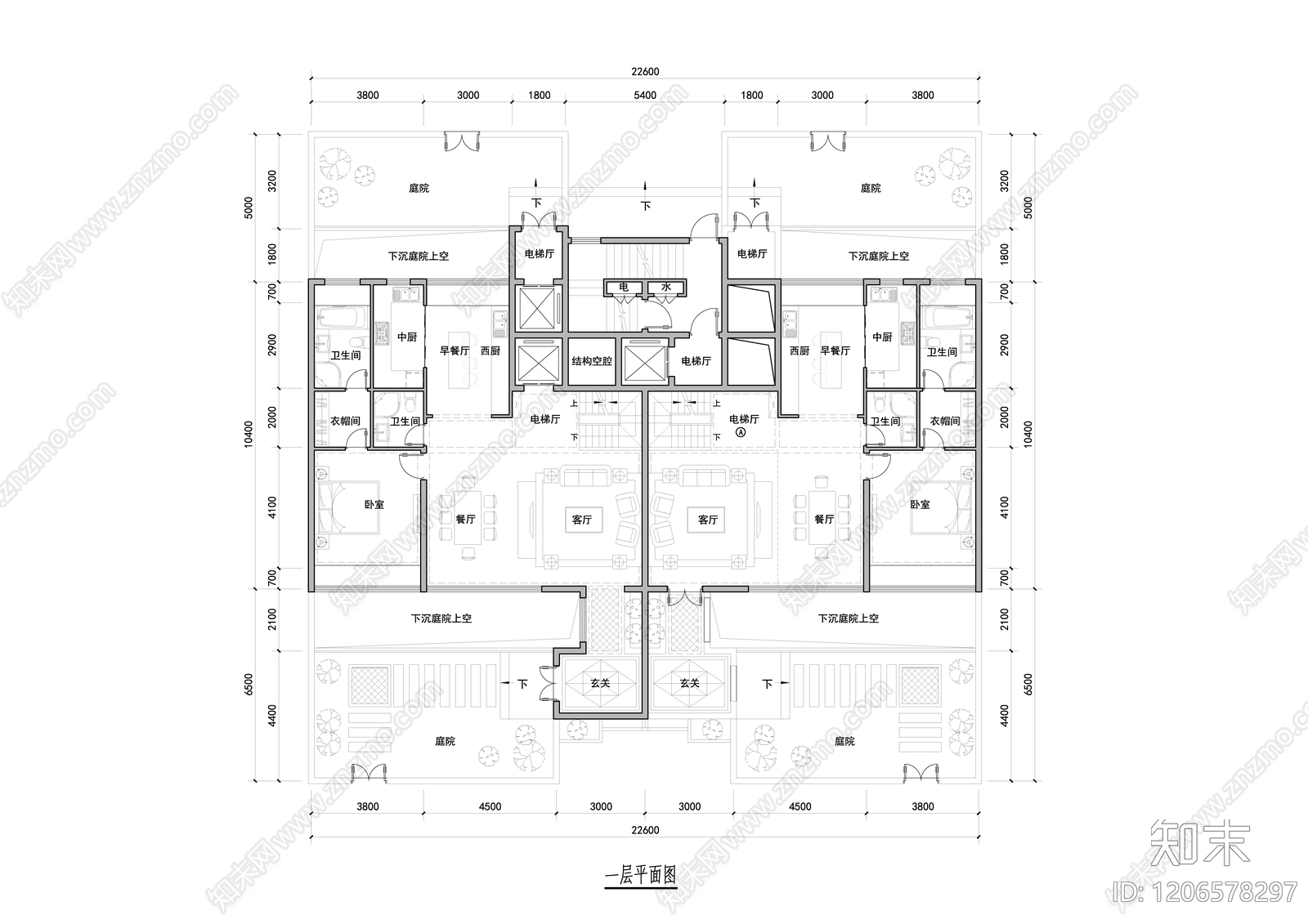 现代新中式别墅建筑施工图下载【ID:1206578297】