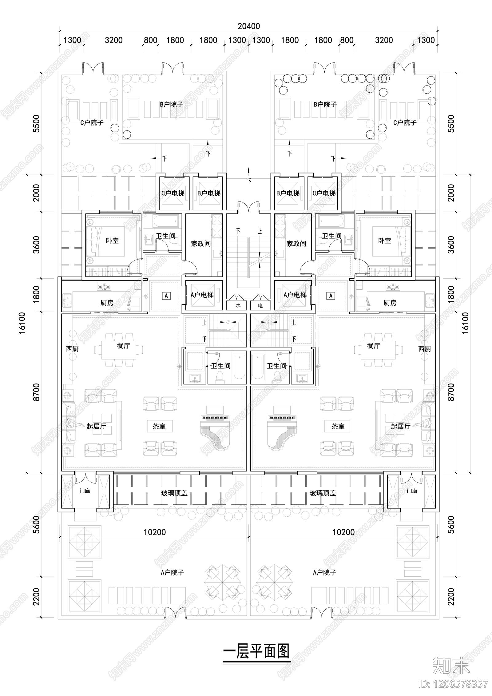 现代新中式别墅建筑施工图下载【ID:1206578357】