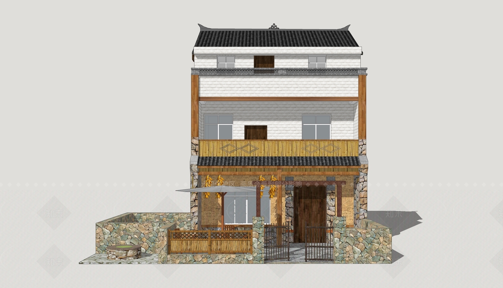 新中式乡村民房SU模型下载【ID:1206578849】