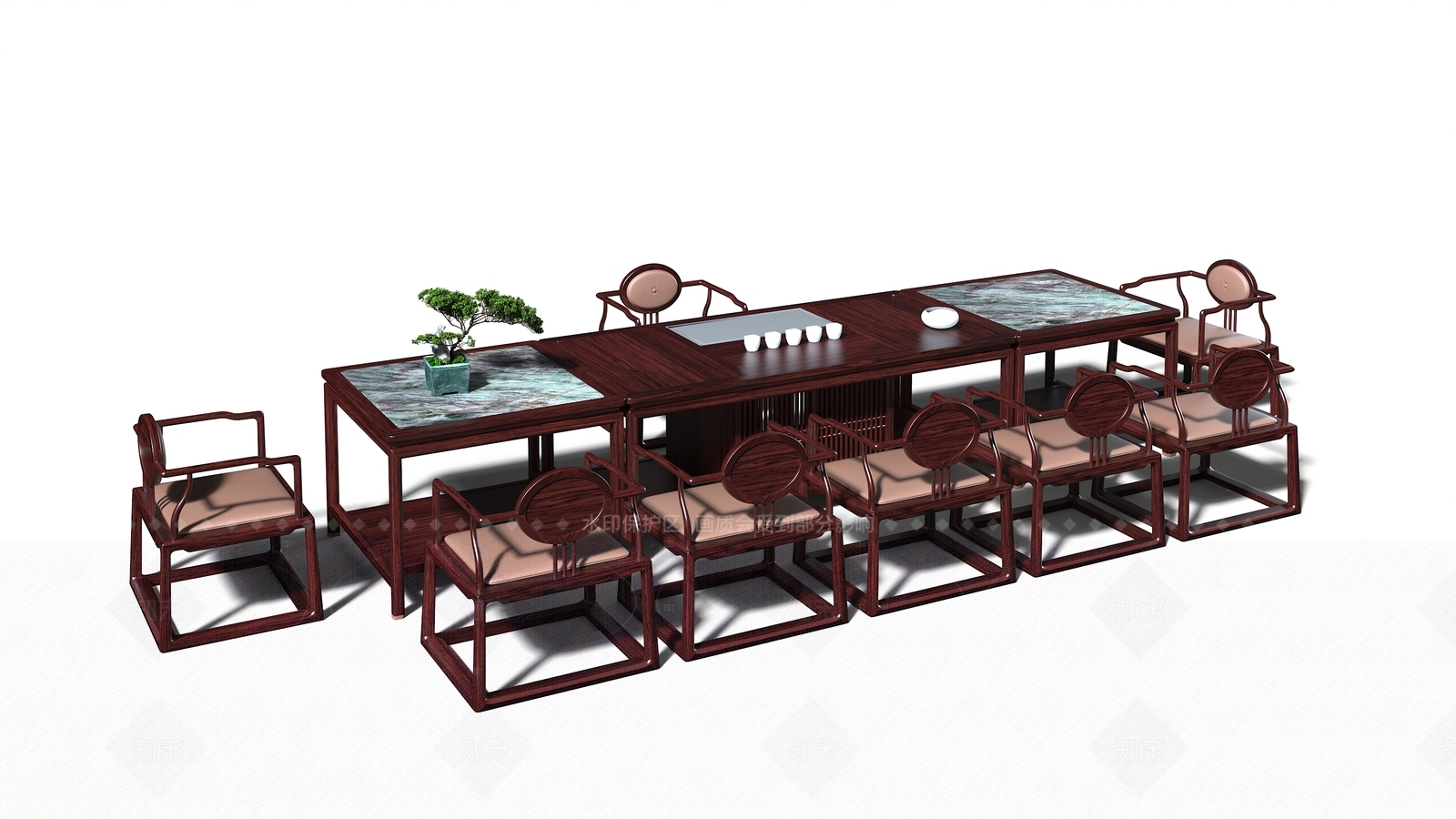 新中式中式茶桌椅3D模型下载【ID:1206581064】