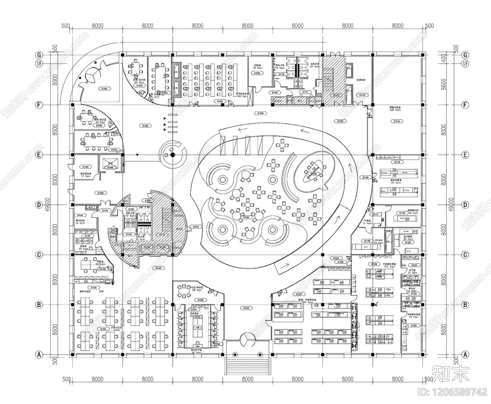 现代开放办公室cad施工图下载【ID:1206589742】