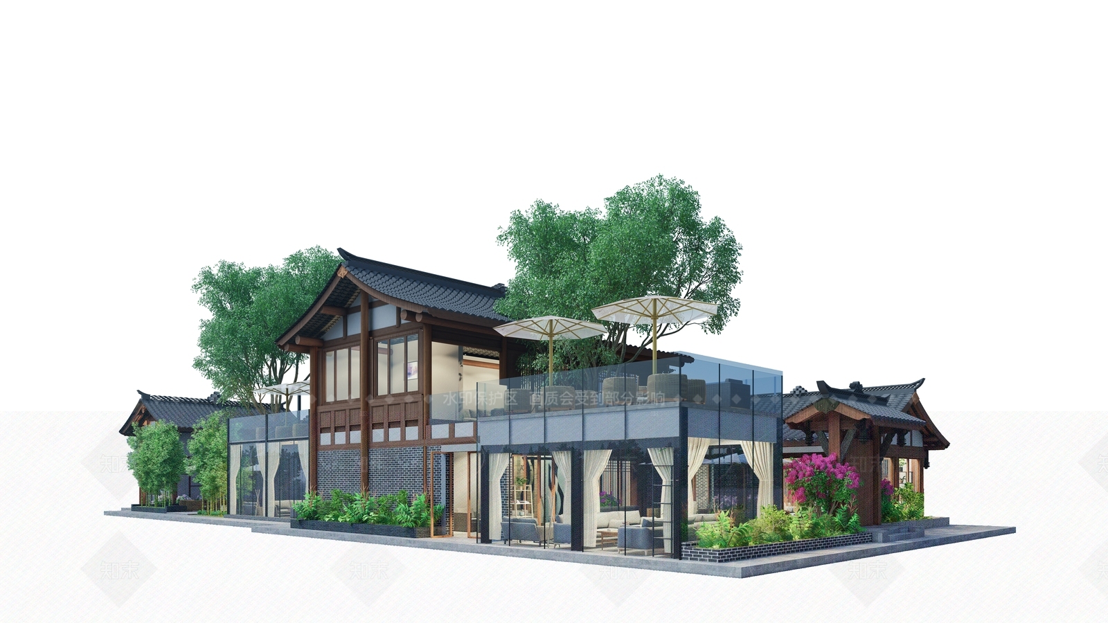 新中式轻奢古建筑SU模型下载【ID:1206591589】
