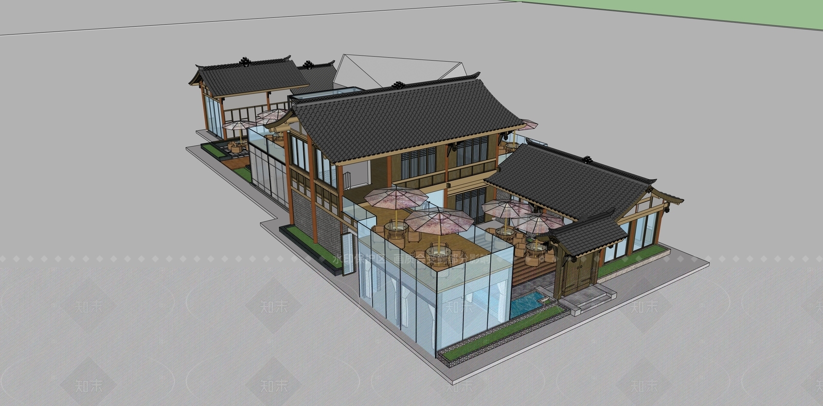 新中式轻奢古建筑SU模型下载【ID:1206591589】