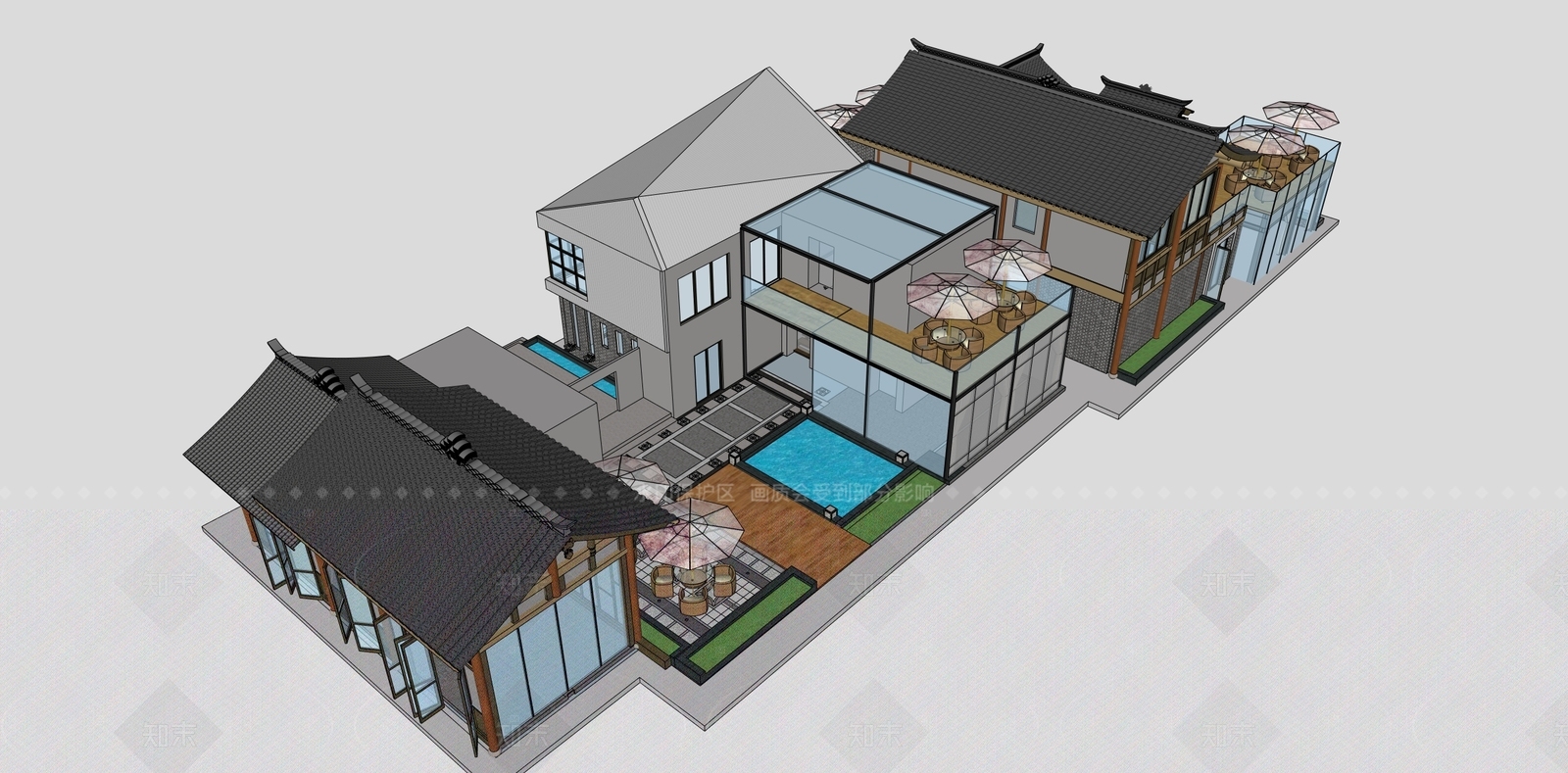 新中式轻奢古建筑SU模型下载【ID:1206591589】
