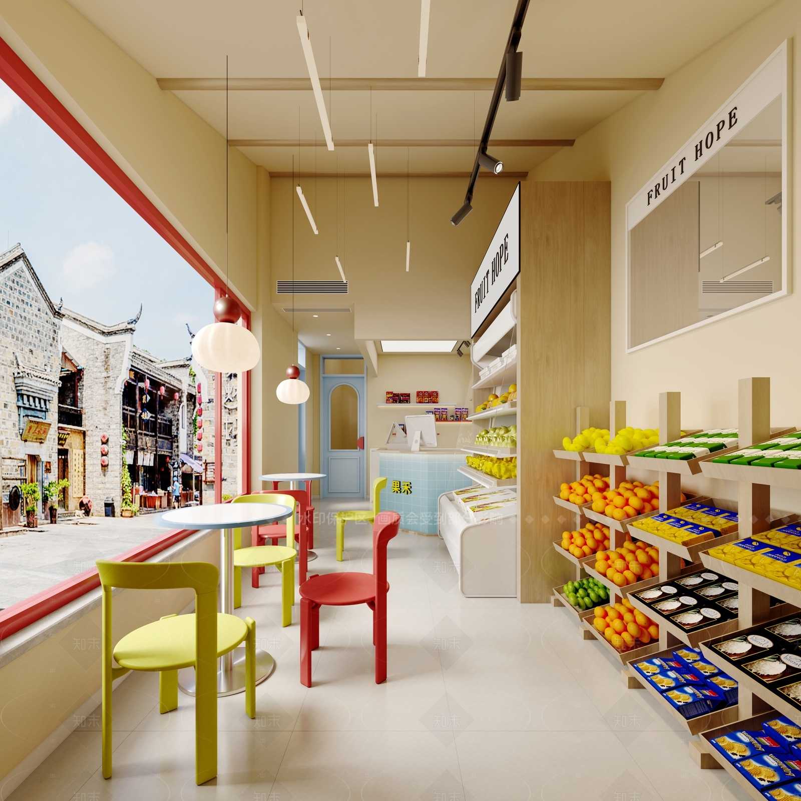 现代原木水果店3D模型下载【ID:1206591774】