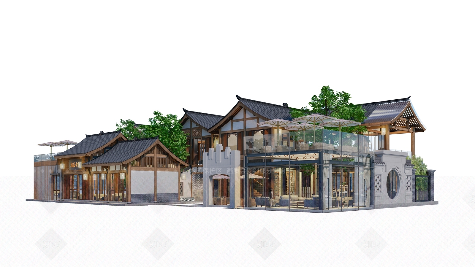 新中式禅意古建筑SU模型下载【ID:1206592553】