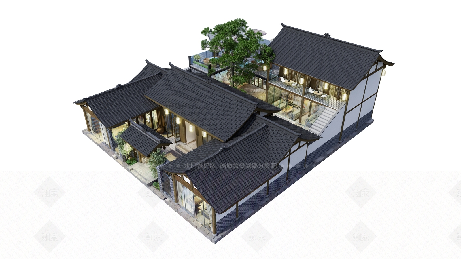 新中式日式风格建筑SU模型下载【ID:1206593060】