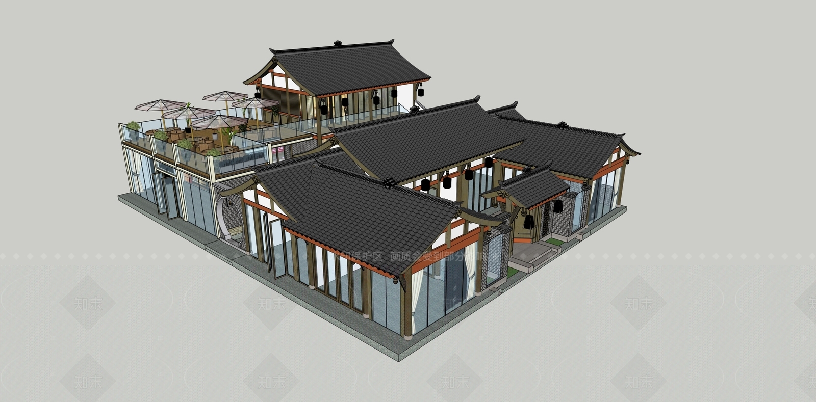新中式日式风格建筑SU模型下载【ID:1206593060】
