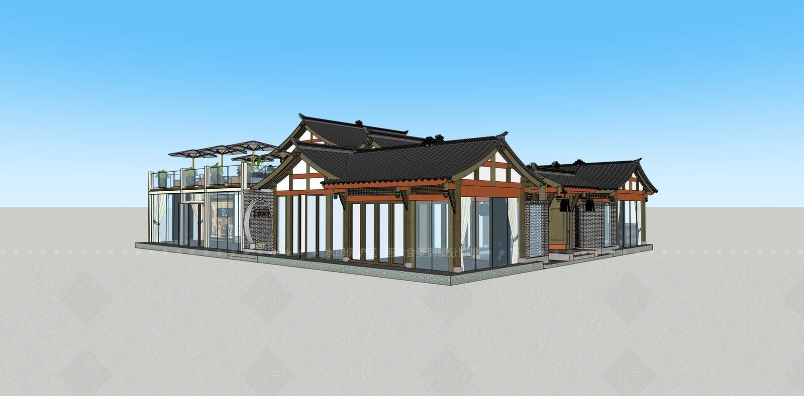 新中式日式风格建筑SU模型下载【ID:1206593060】
