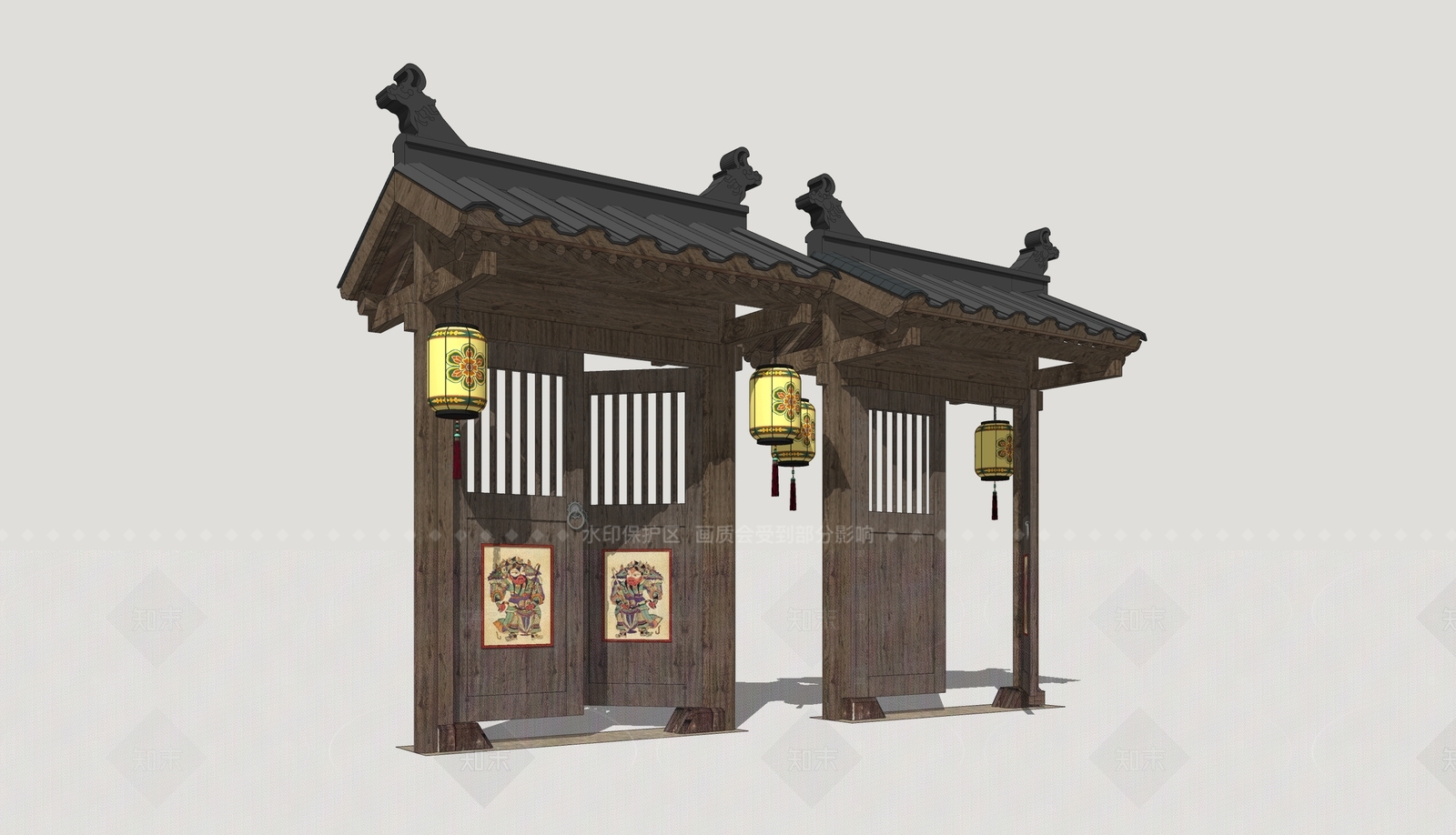 新中式庭院门SU模型下载【ID:1206595462】