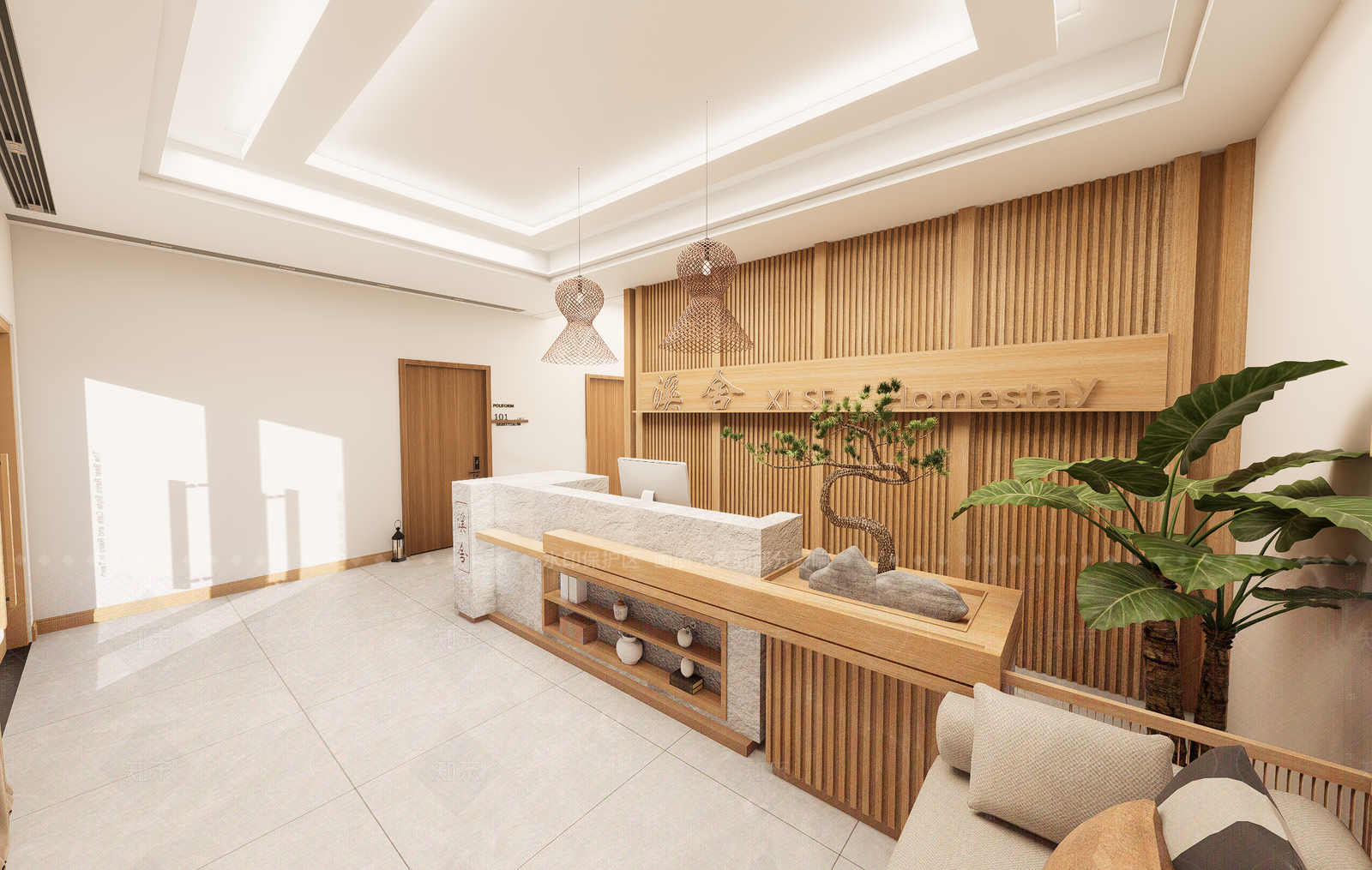 新中式侘寂民宿大堂SU模型下载【ID:1206597973】