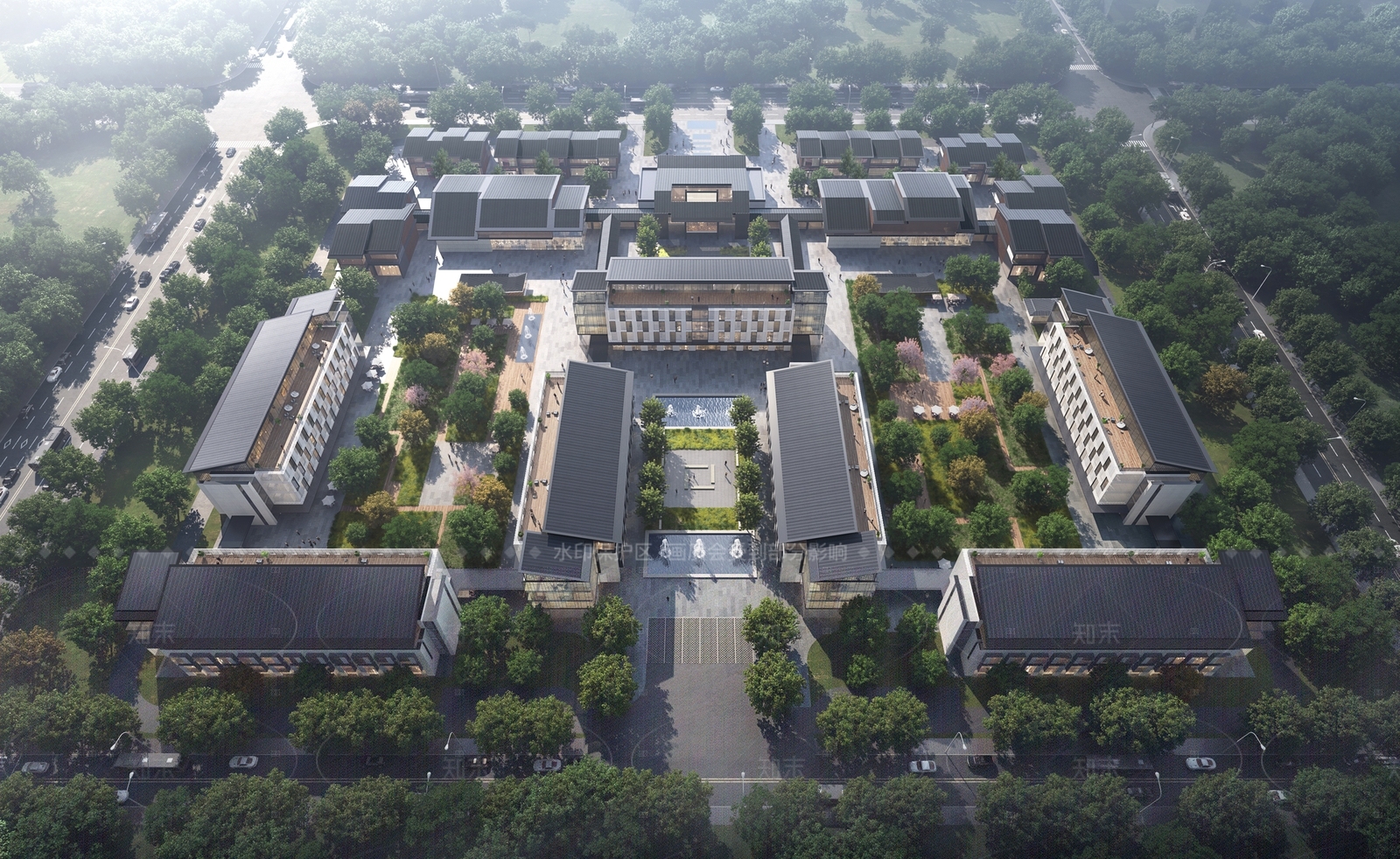 新中式中式酒店建筑SU模型下载【ID:1206627751】