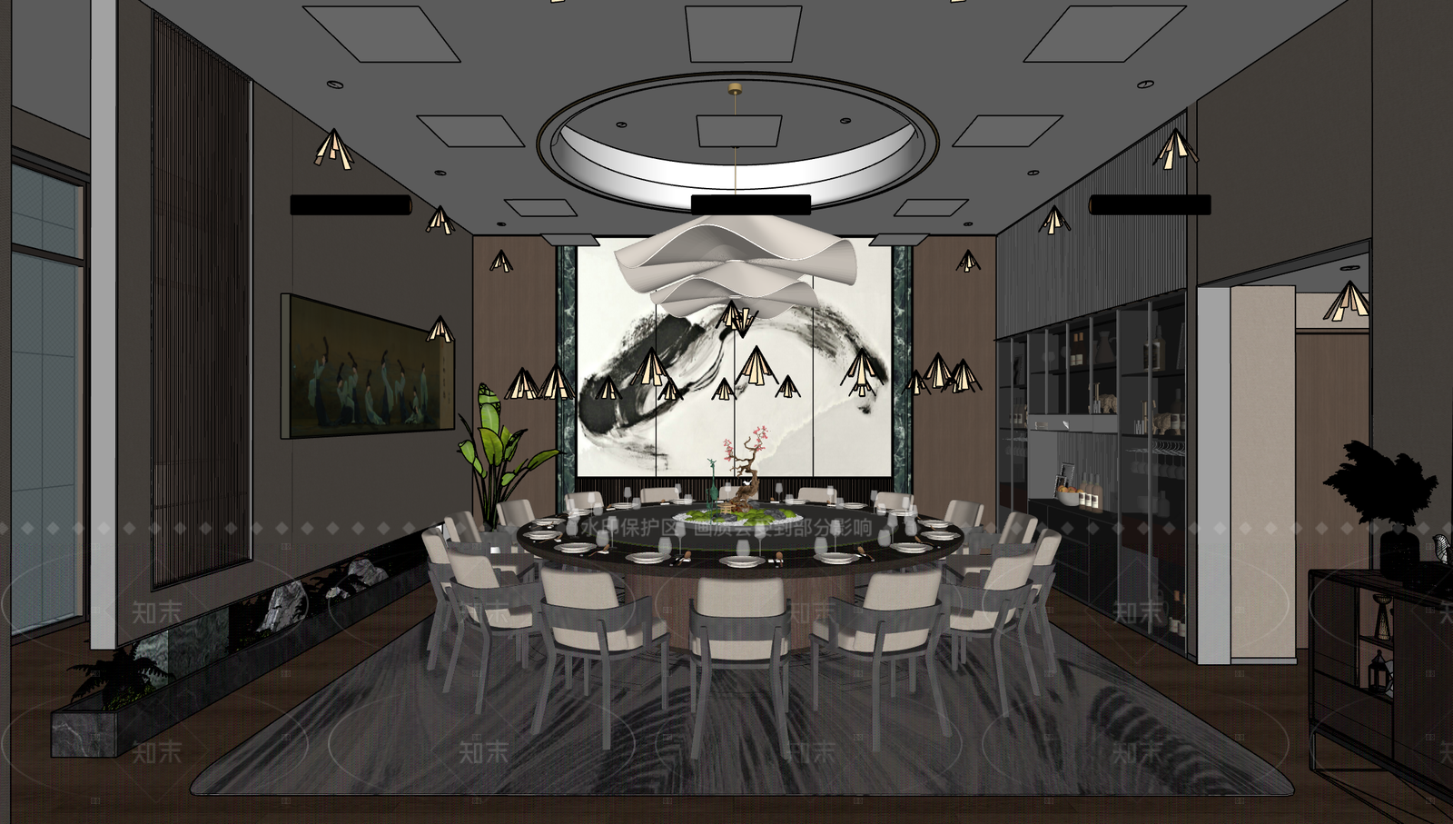 新中式中餐厅SU模型下载【ID:1206598660】