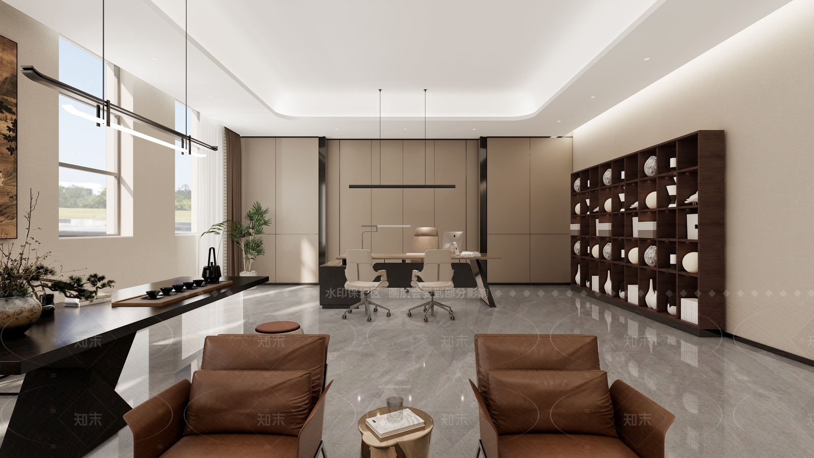 现代新中式办公室SU模型下载【ID:1206622072】