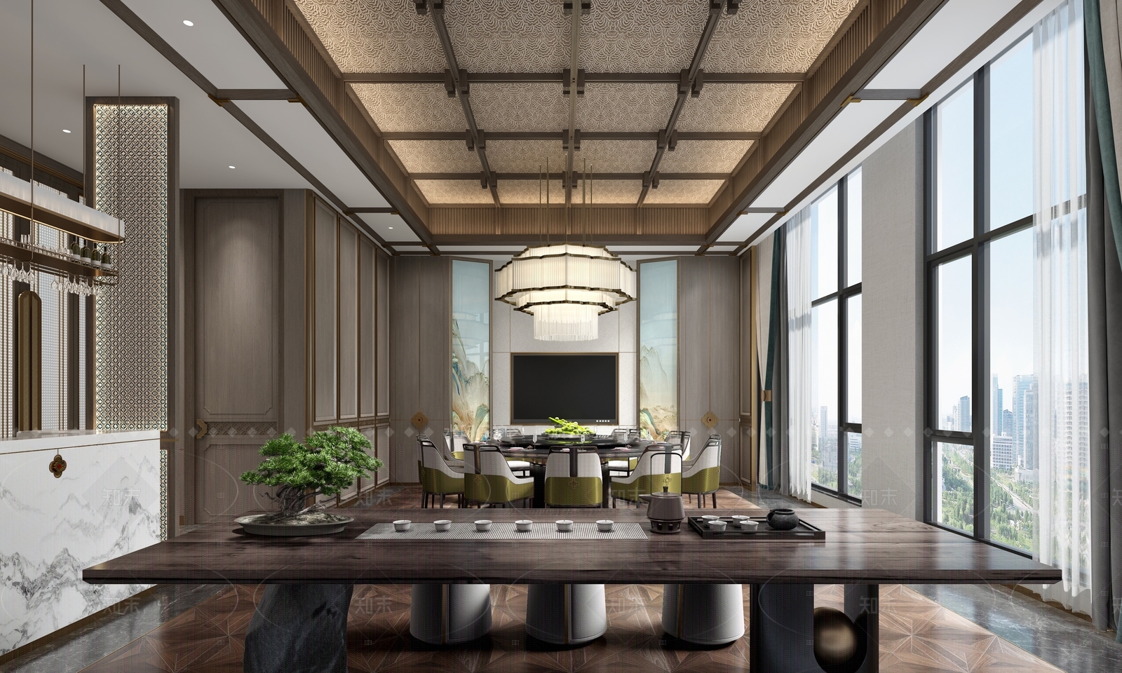新中式中餐厅SU模型下载【ID:1206603488】