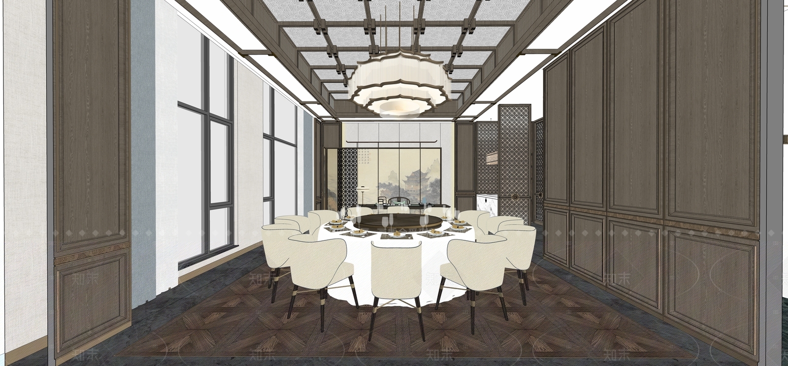 新中式中餐厅SU模型下载【ID:1206603488】