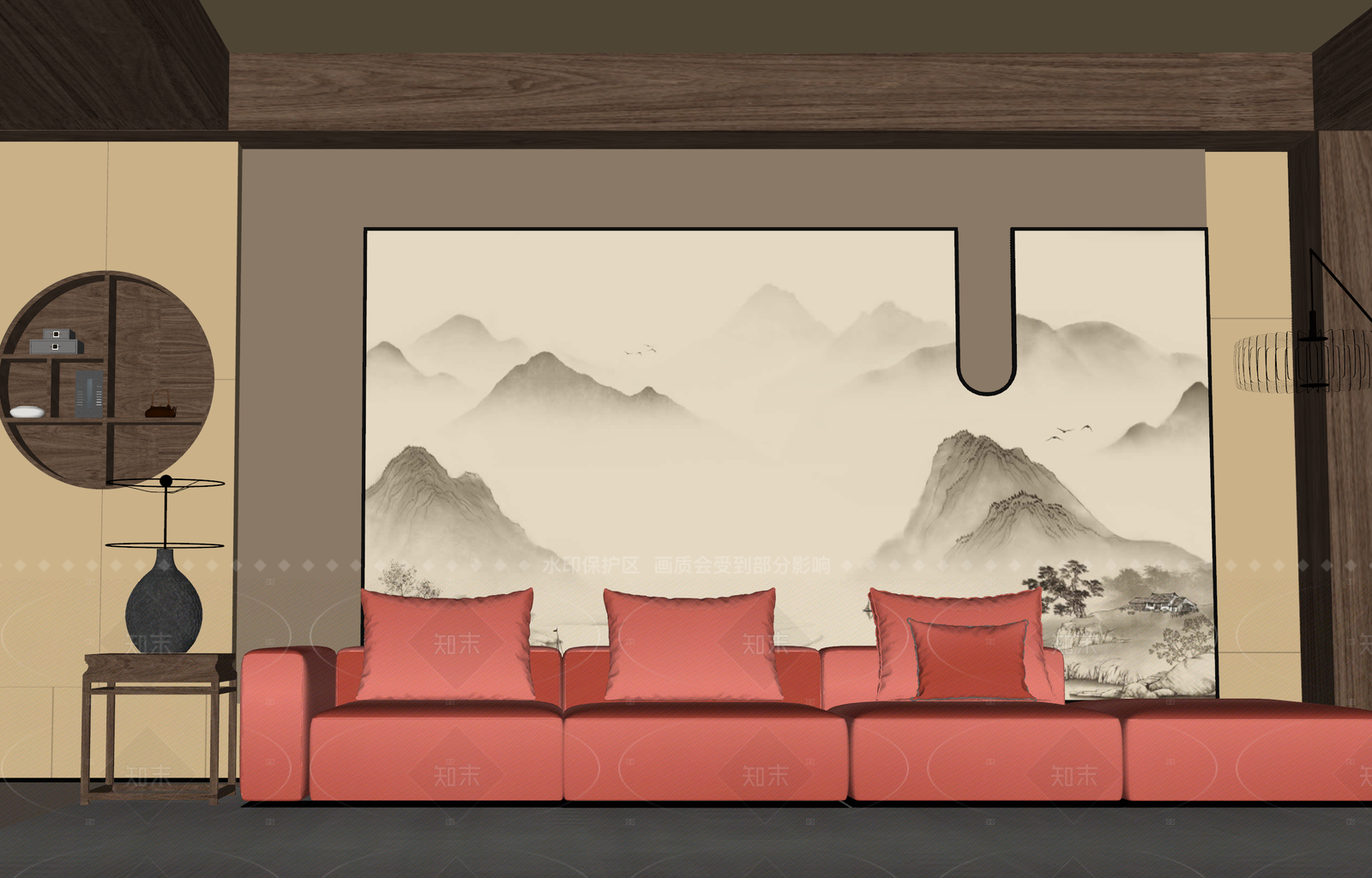 新中式背景墙SU模型下载【ID:1206607904】