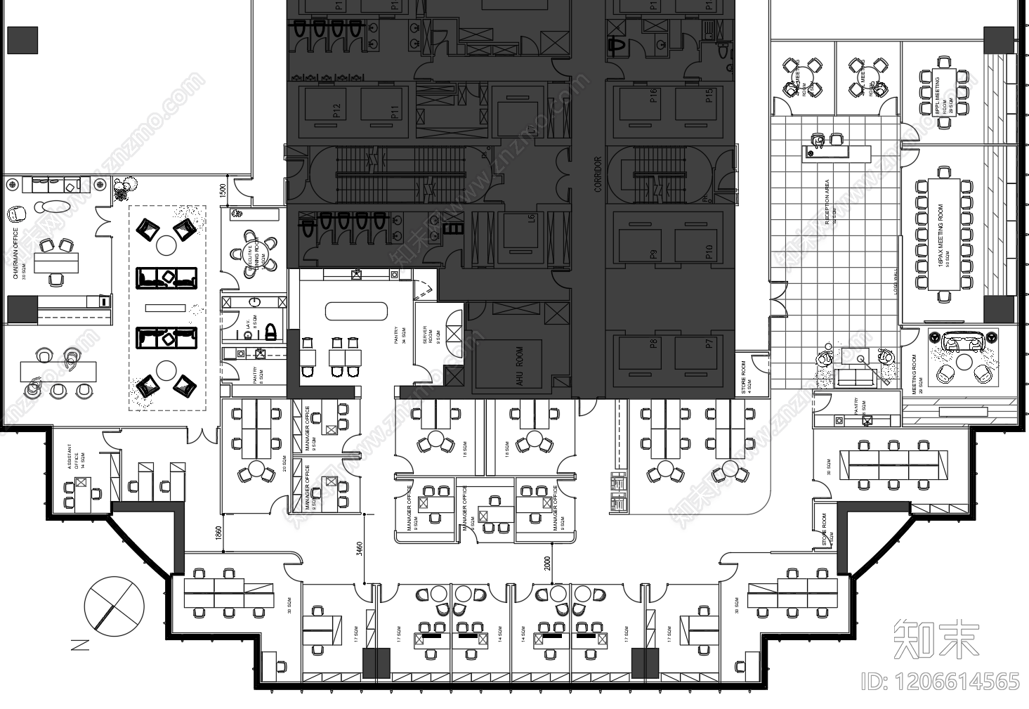 现代开放办公室施工图下载【ID:1206614565】