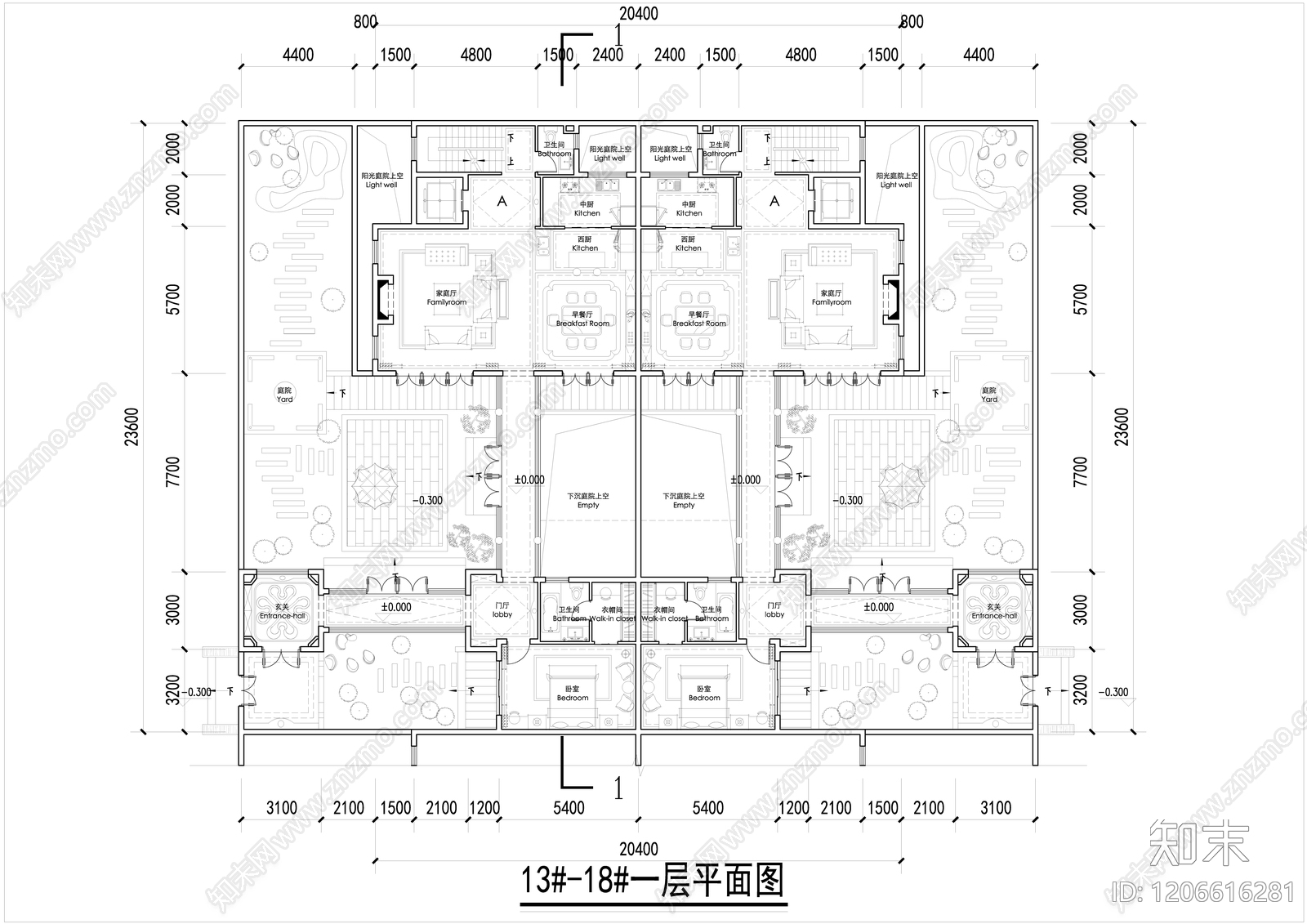 现代新中式别墅建筑施工图下载【ID:1206616281】