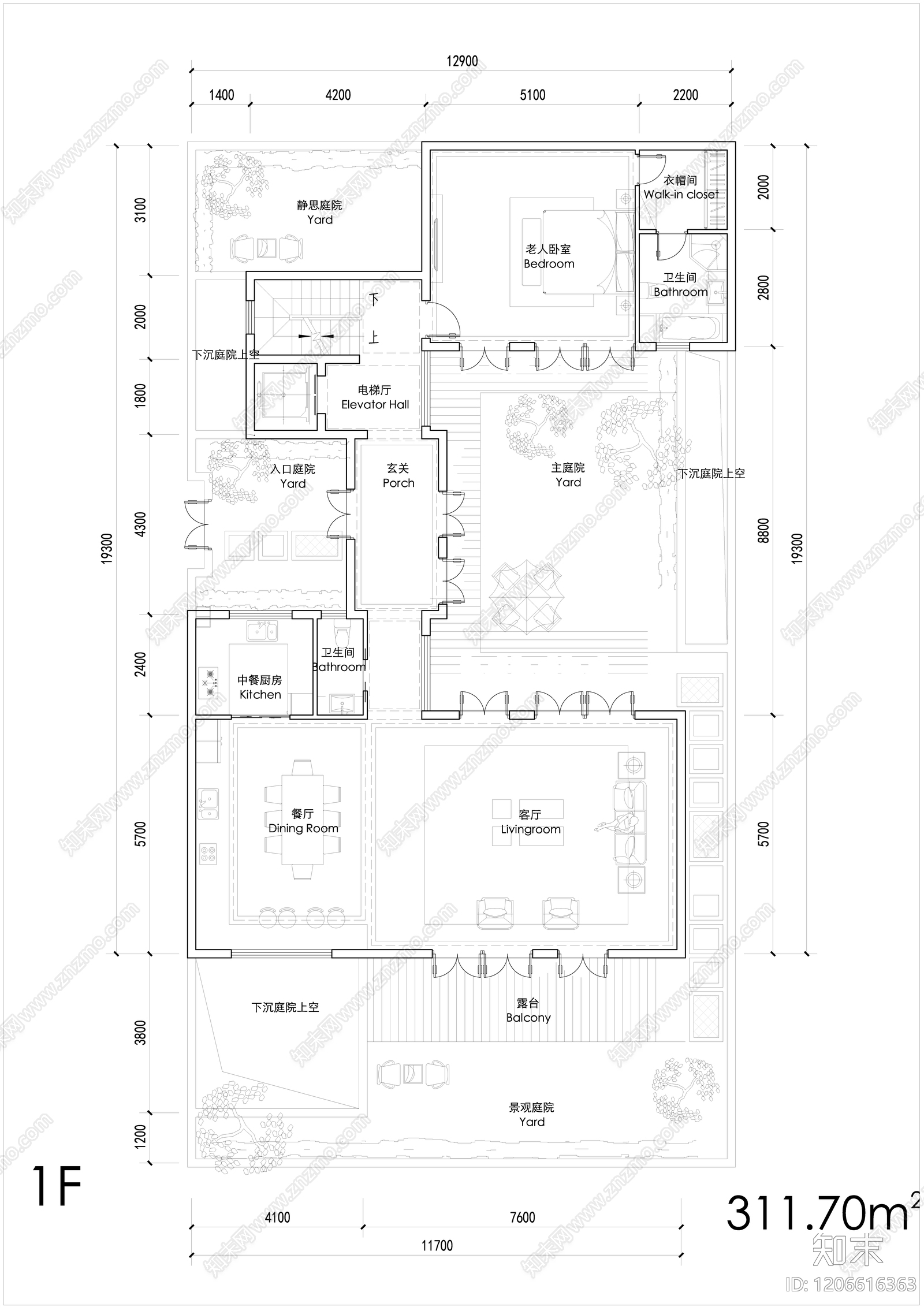 现代新中式别墅建筑施工图下载【ID:1206616363】