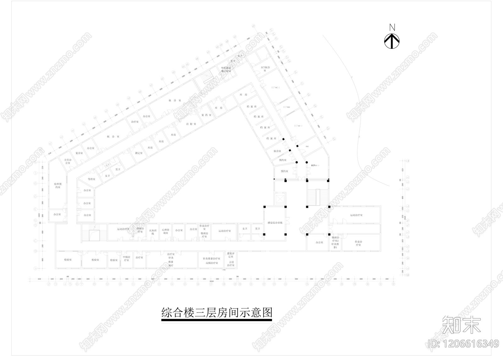 现代医院建筑cad施工图下载【ID:1206616349】