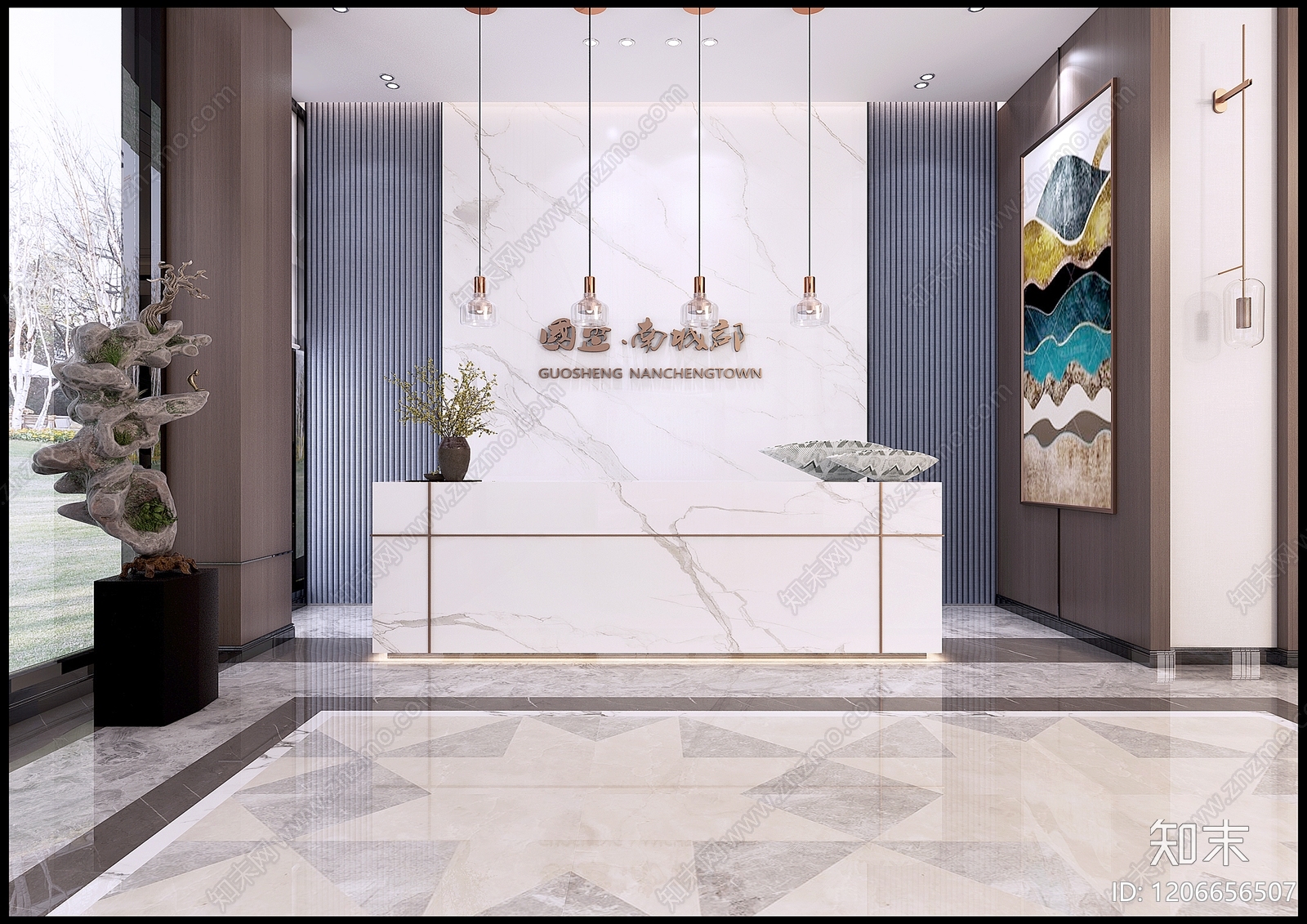 新中式现代售楼处施工图下载【ID:1206656507】