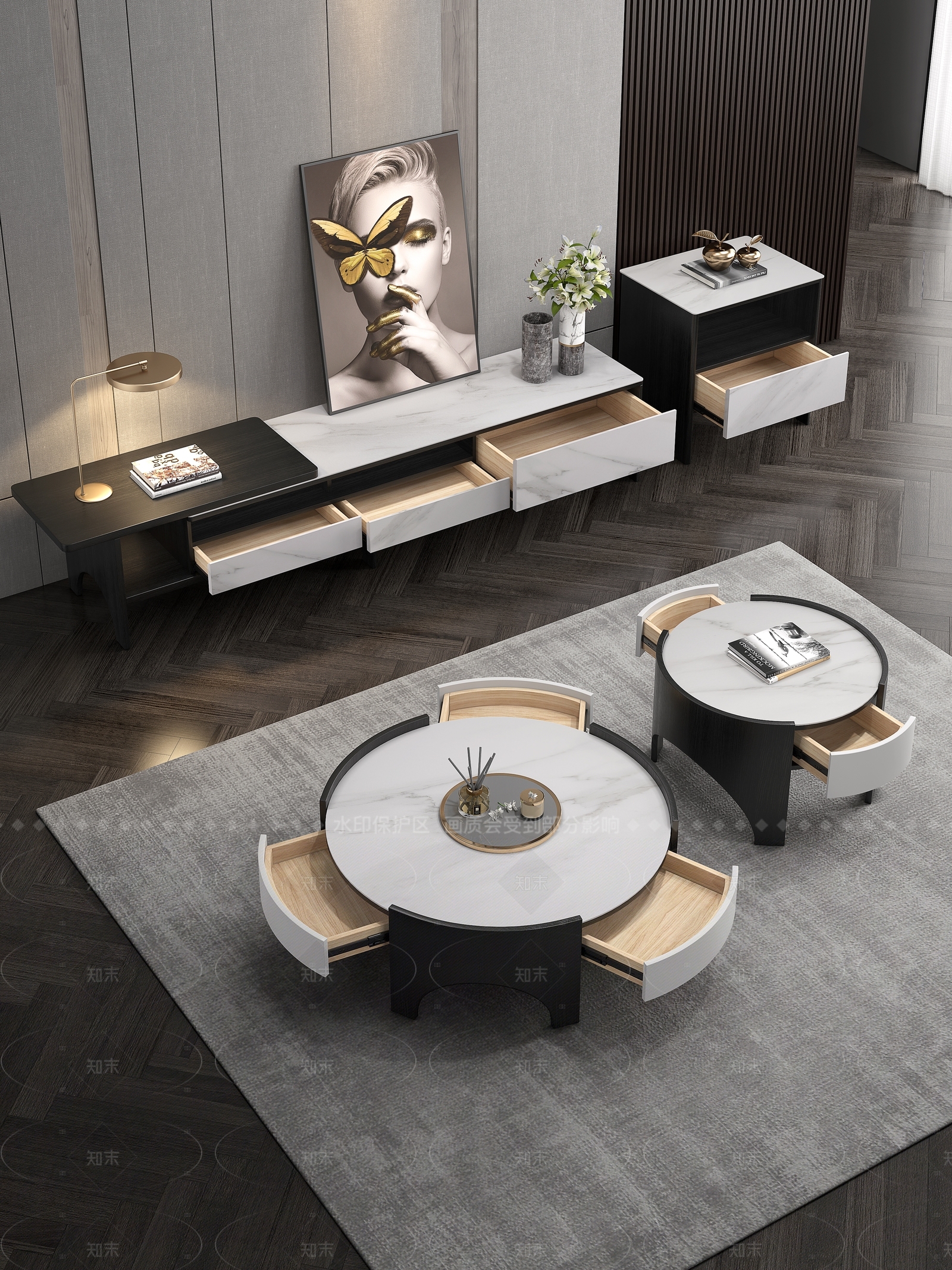 现代轻奢家居客厅3D模型下载【ID:1206618552】