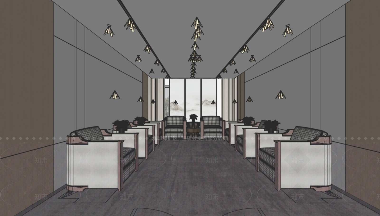 现代新中式接待室SU模型下载【ID:1206618992】