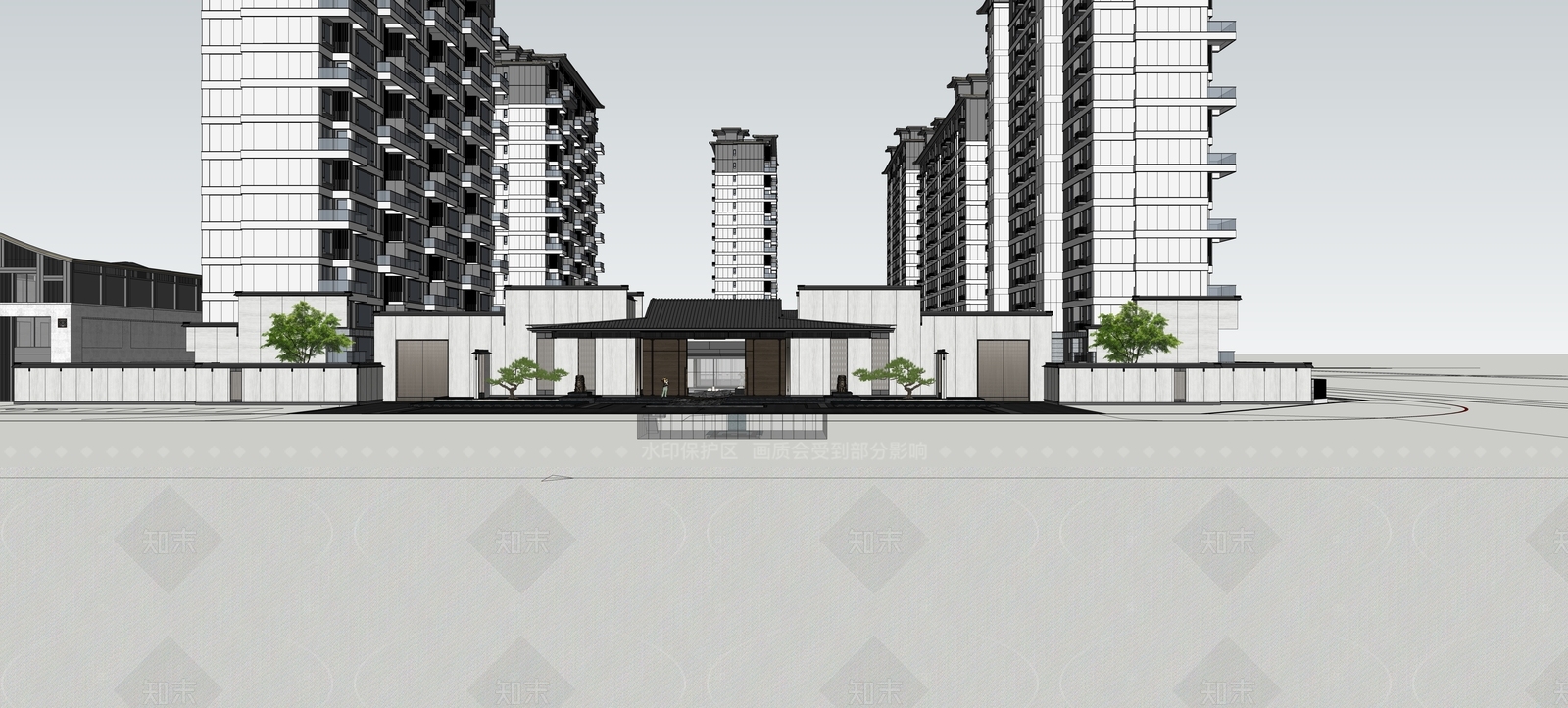 现代新中式高层住宅SU模型下载【ID:1206619616】