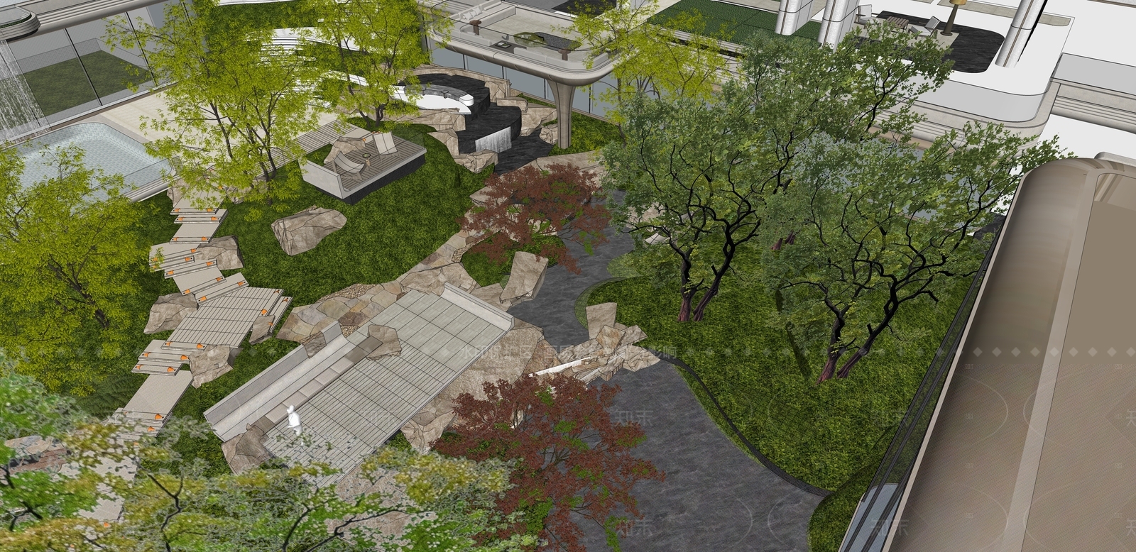 简约原木小区景观SU模型下载【ID:1206620470】